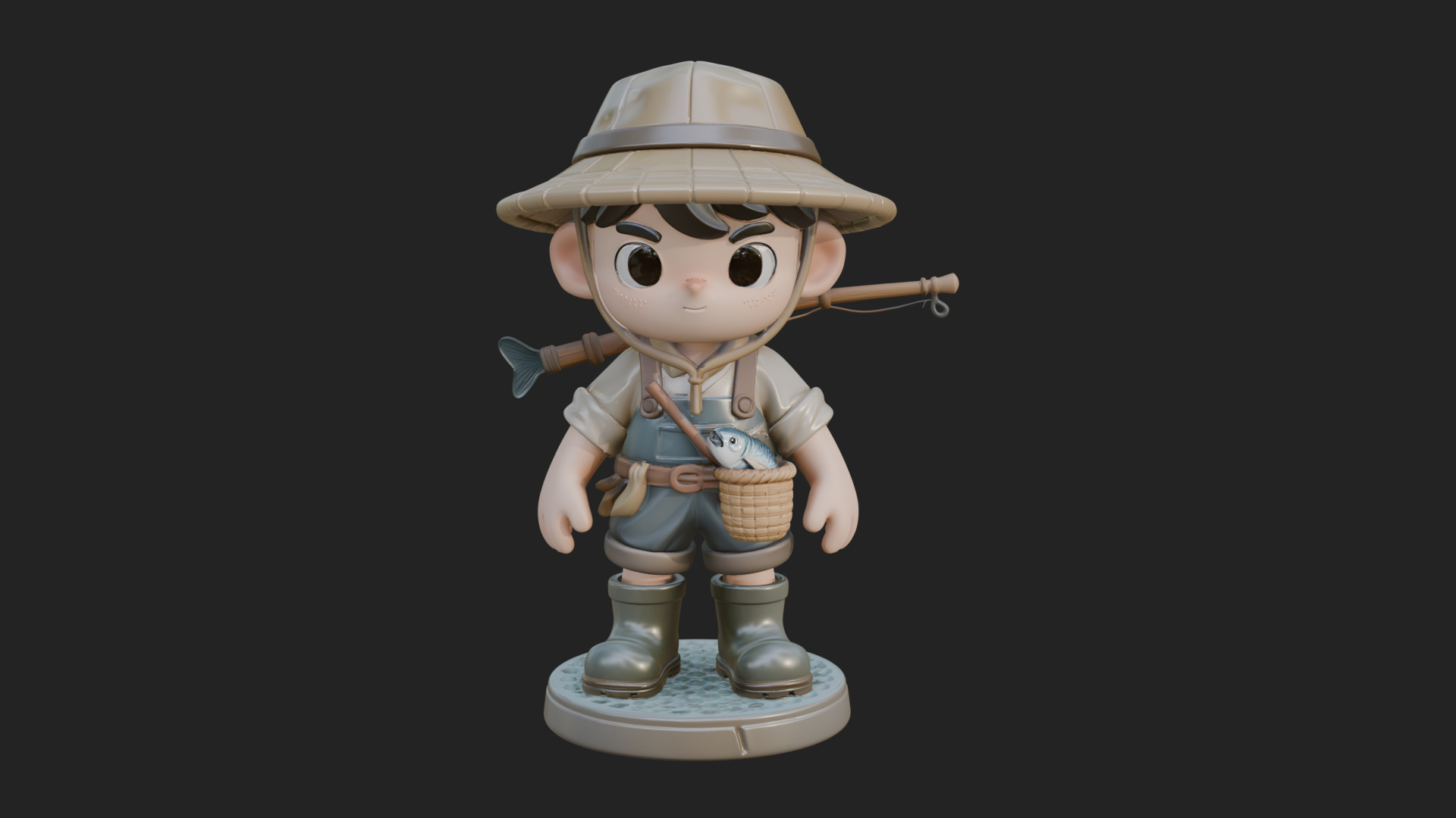 Chibi Fisher Boy With Basket Statue Design 4 3D Print Model 3D Model