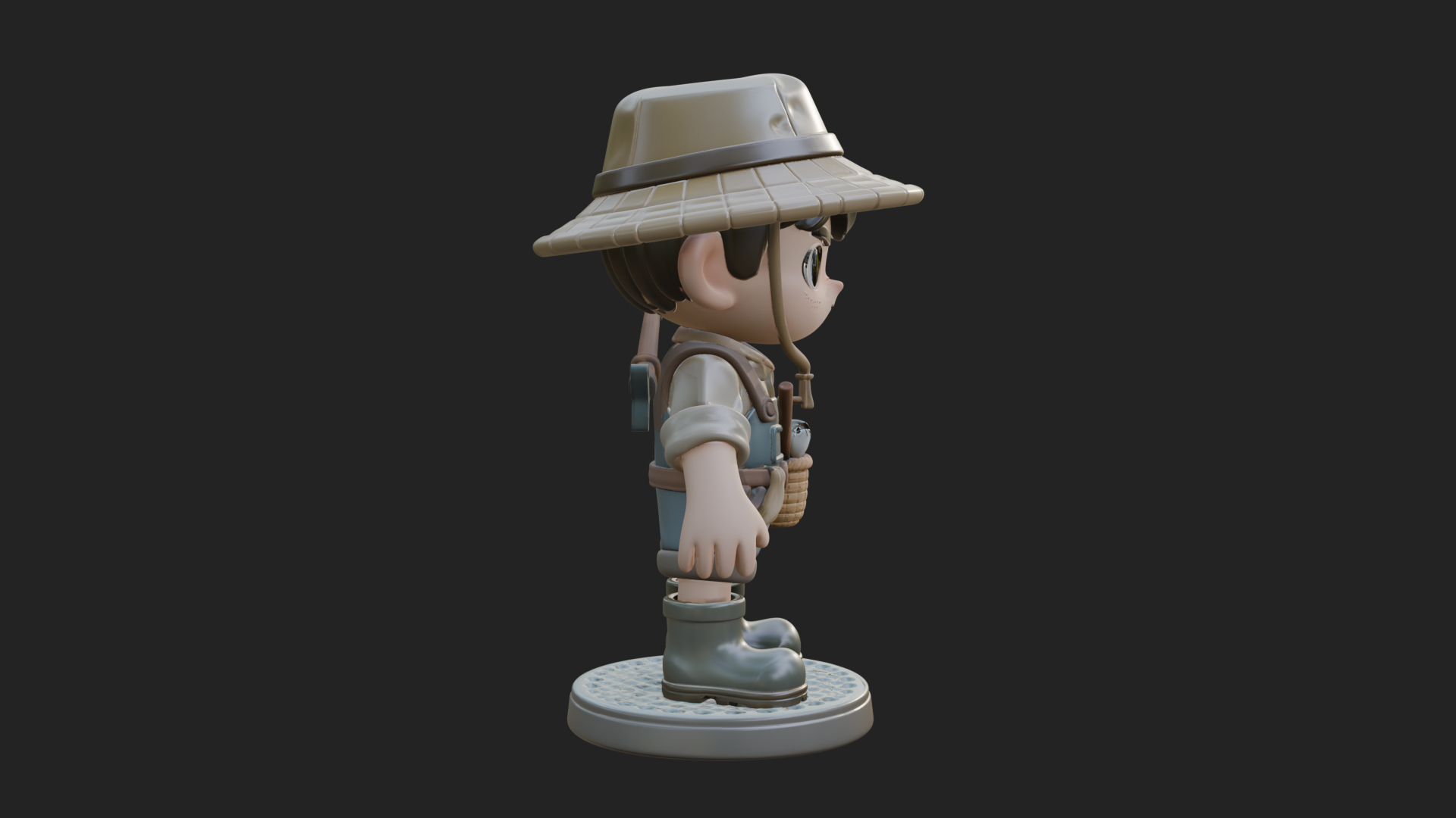 Chibi Fisher Boy With Basket Statue Design 4 3D Print Model 3D Model