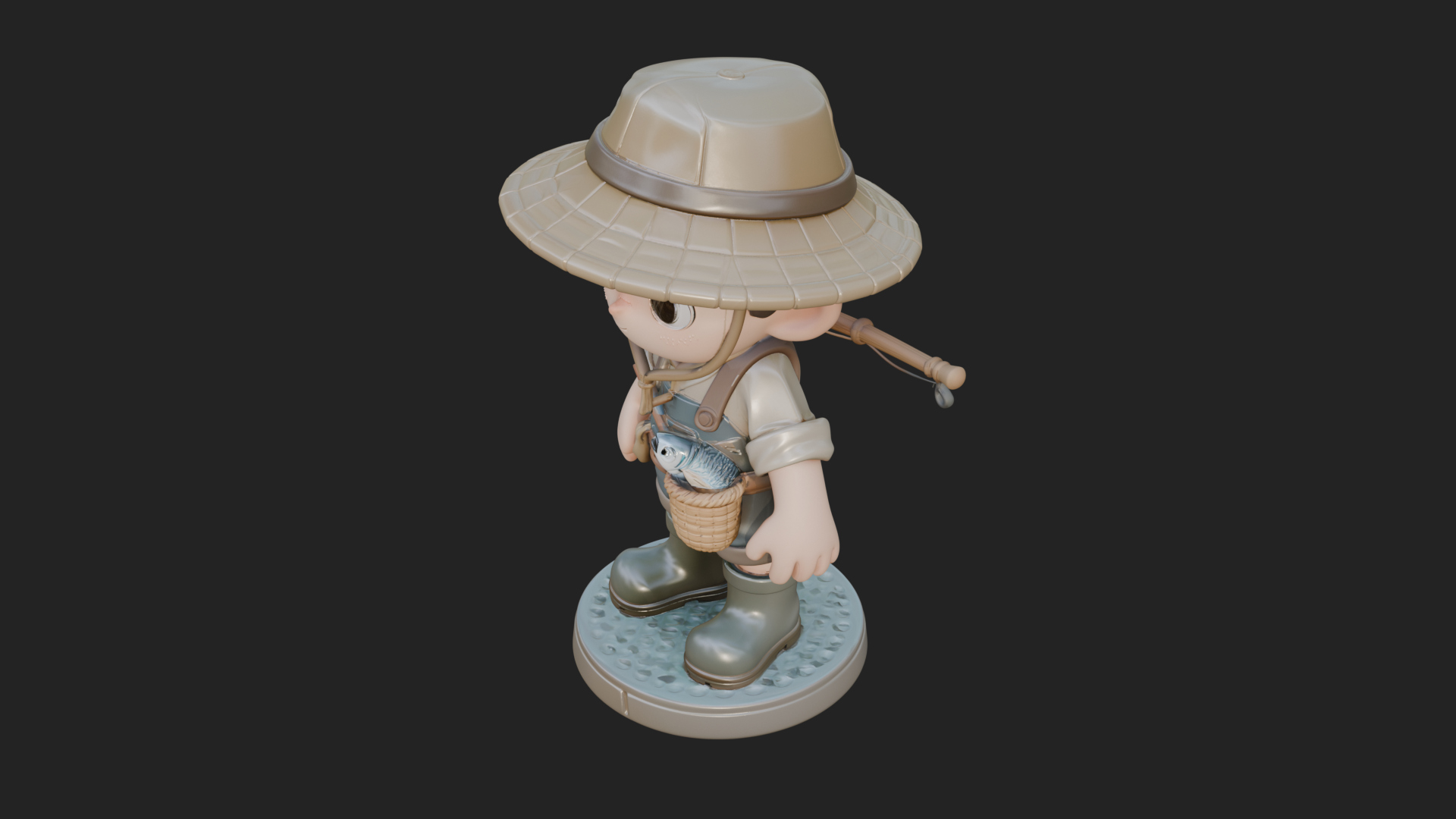 Chibi Fisher Boy With Basket Statue Design 4 3D Print Model 3D Model
