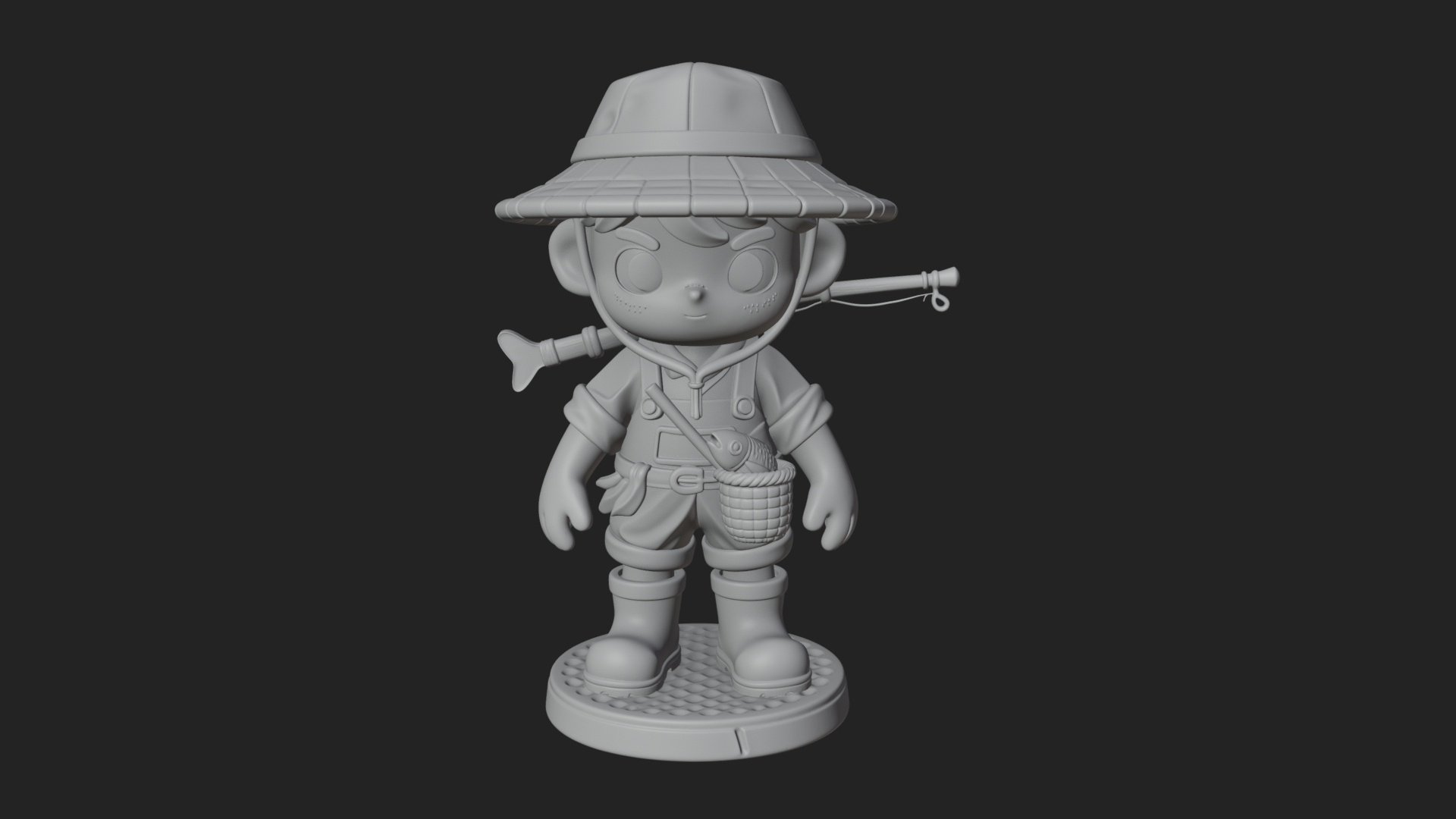 Chibi Fisher Boy With Basket Statue Design 4 3D Print Model 3D Model