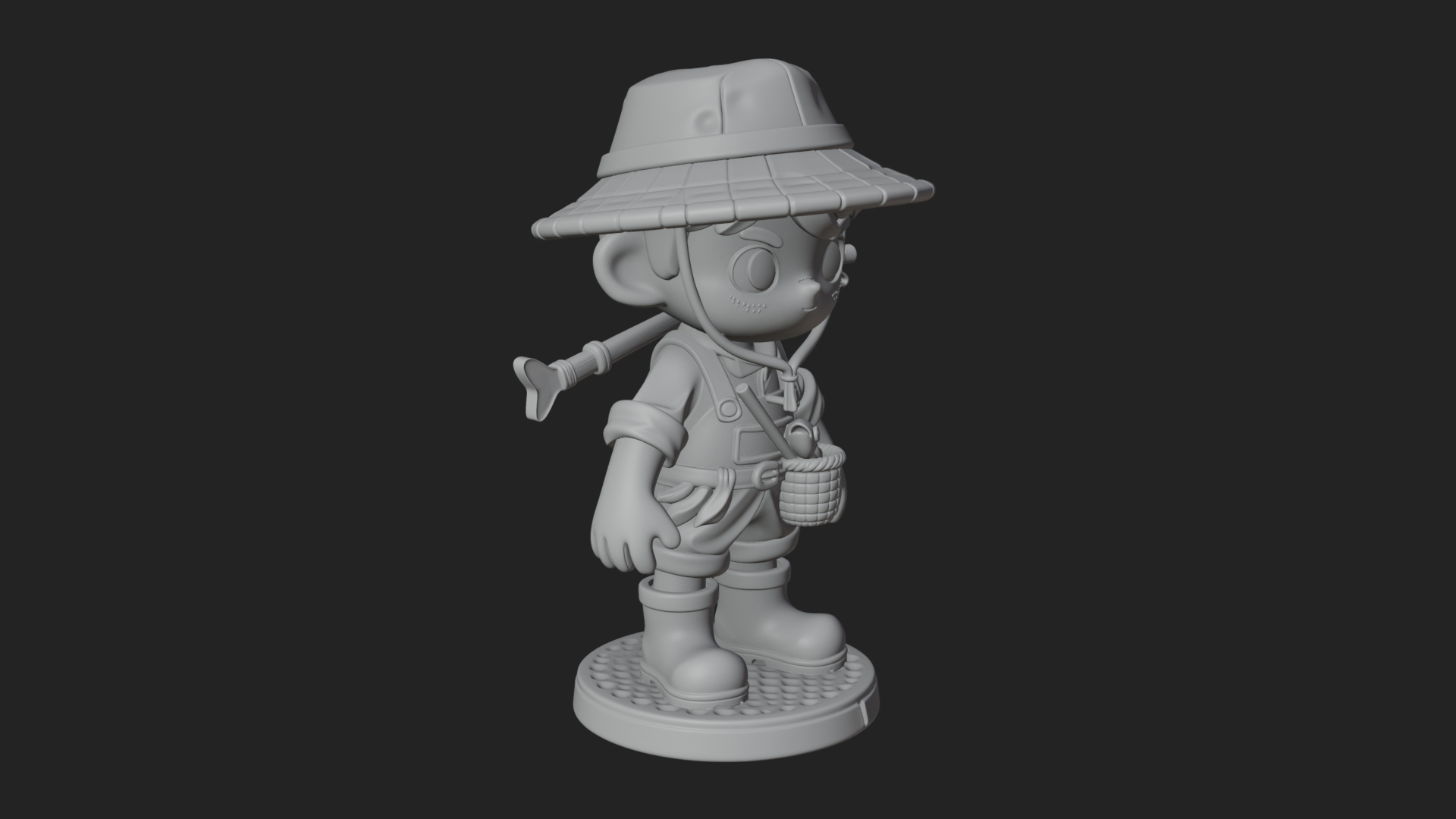 Chibi Fisher Boy With Basket Statue Design 4 3D Print Model 3D Model