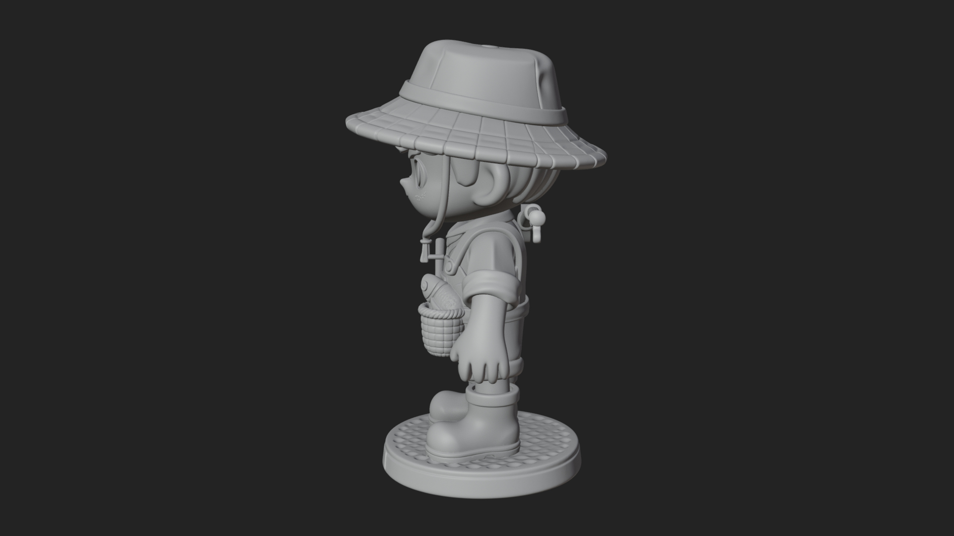 Chibi Fisher Boy With Basket Statue Design 4 3D Print Model 3D Model