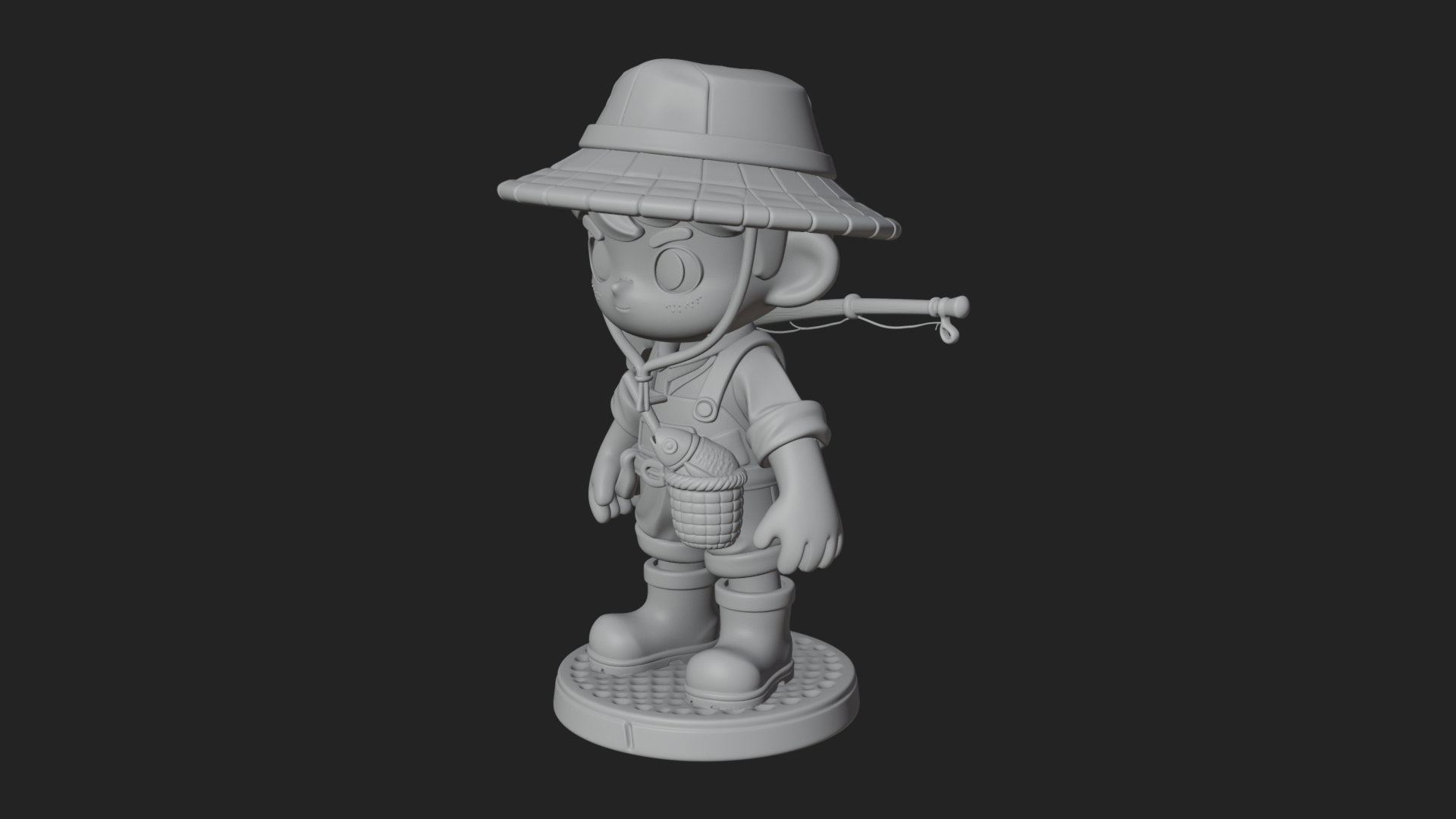 Chibi Fisher Boy With Basket Statue Design 4 3D Print Model 3D Model