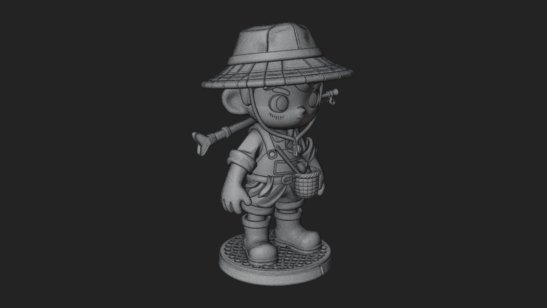 Chibi Fisher Boy With Basket Statue Design 4 3D Print Model 3D Model