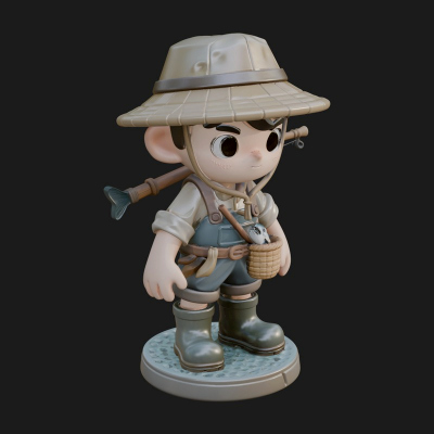 Chibi Fisher Boy With Basket Statue Design 4 3D Print Model