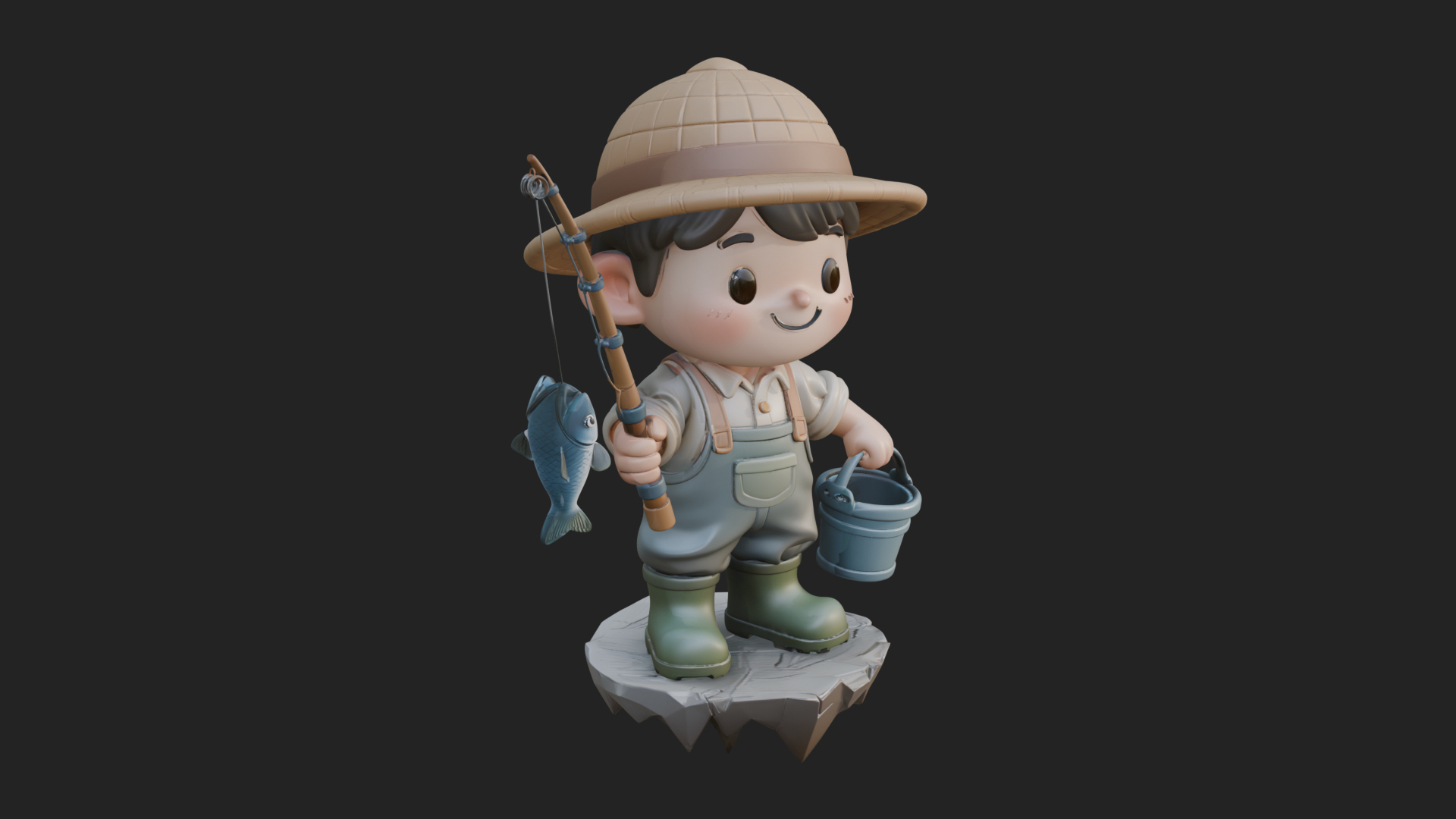 Chibi Fisherman with Rod Statue Design 1 3D Print Model 3D Model