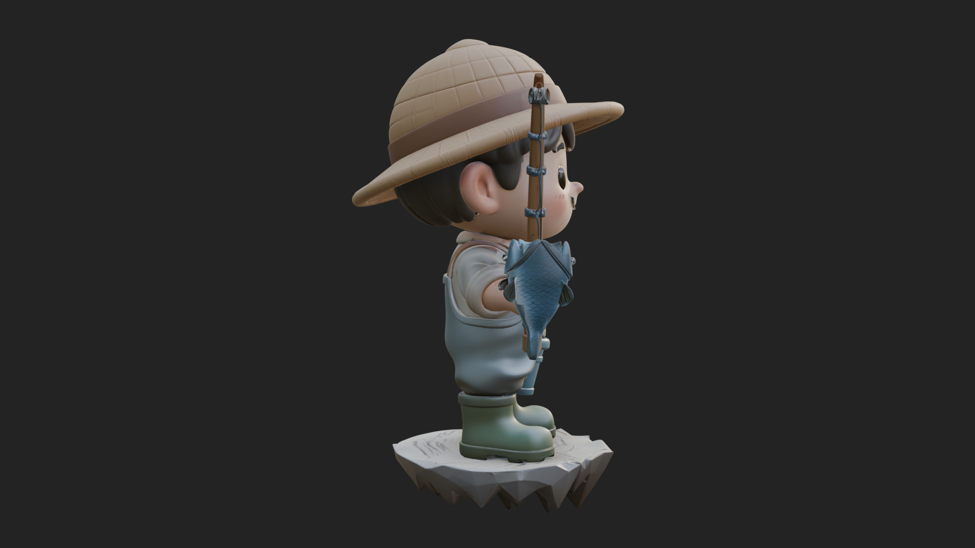 Chibi Fisherman with Rod Statue Design 1 3D Print Model 3D Model