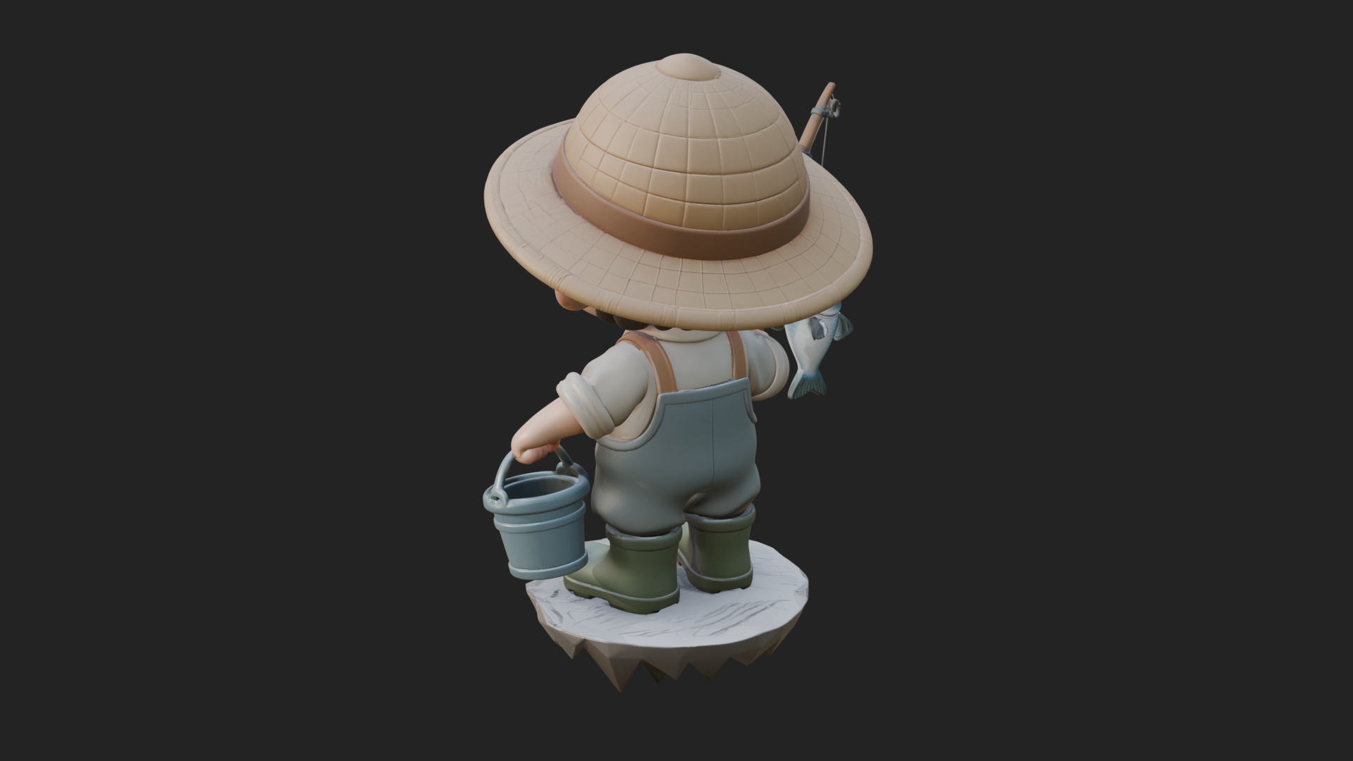 Chibi Fisherman with Rod Statue Design 1 3D Print Model 3D Model