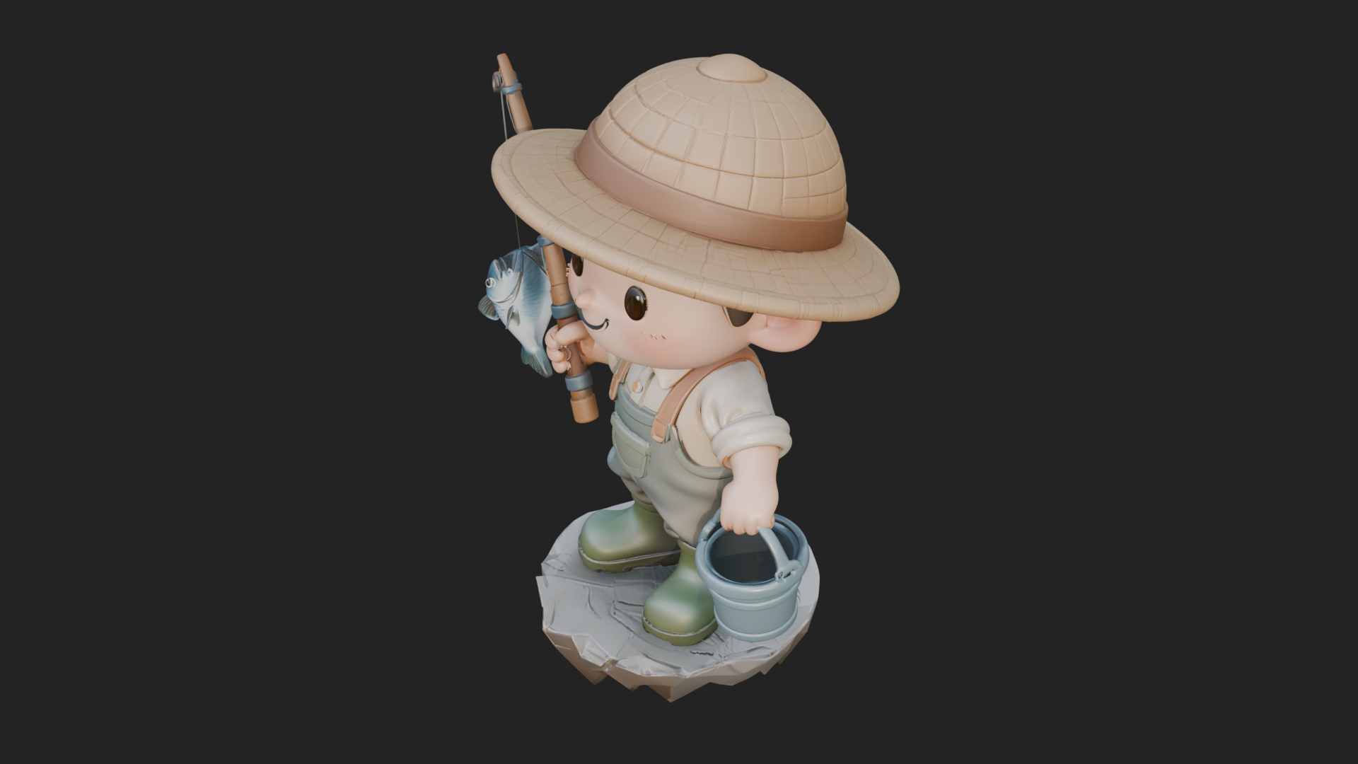 Chibi Fisherman with Rod Statue Design 1 3D Print Model 3D Model