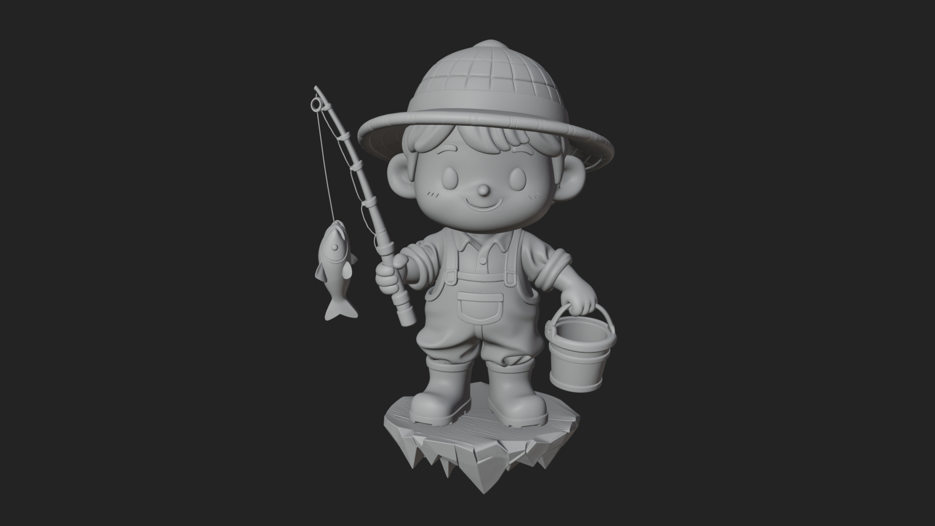 Chibi Fisherman with Rod Statue Design 1 3D Print Model 3D Model