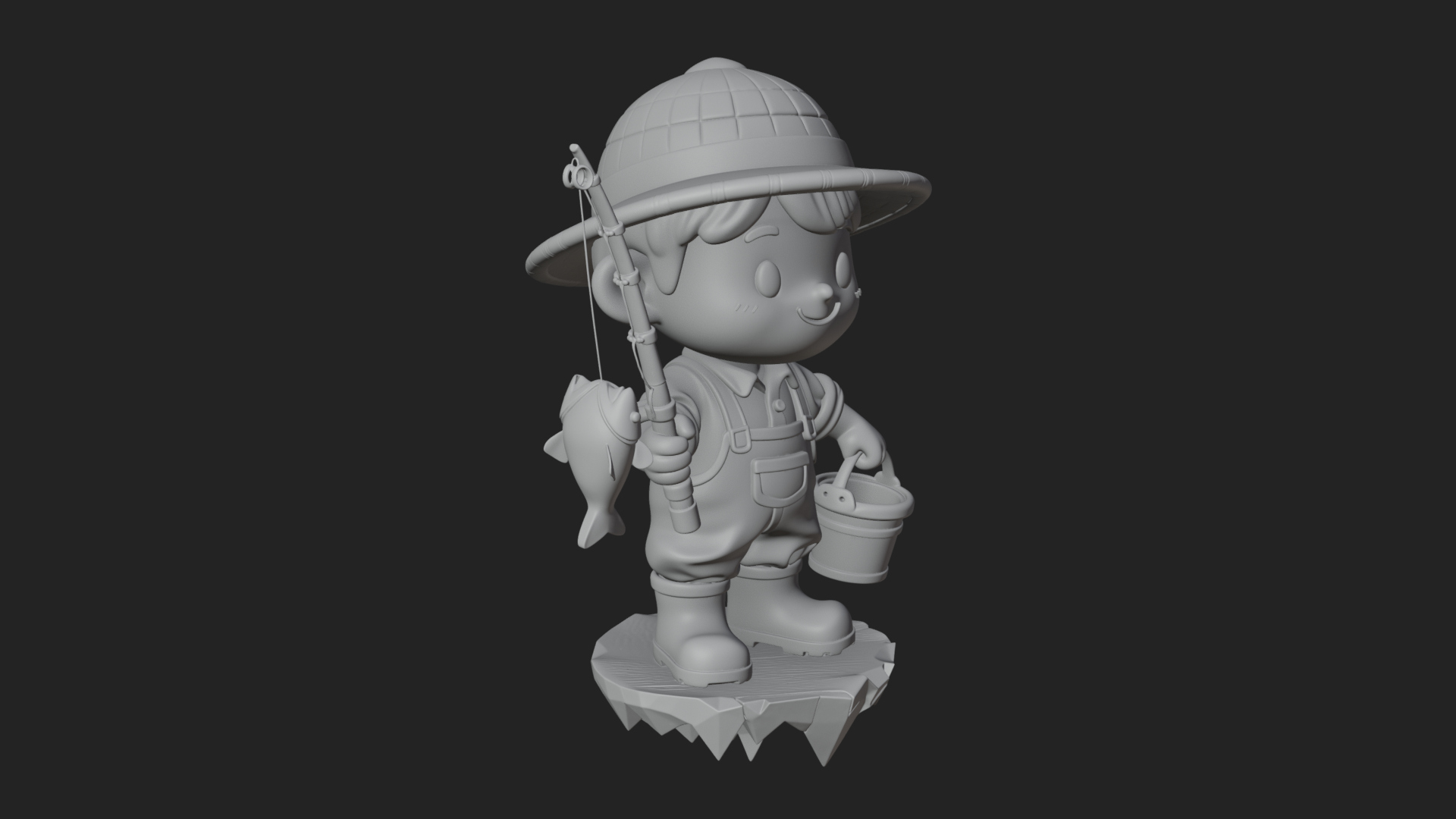 Chibi Fisherman with Rod Statue Design 1 3D Print Model 3D Model