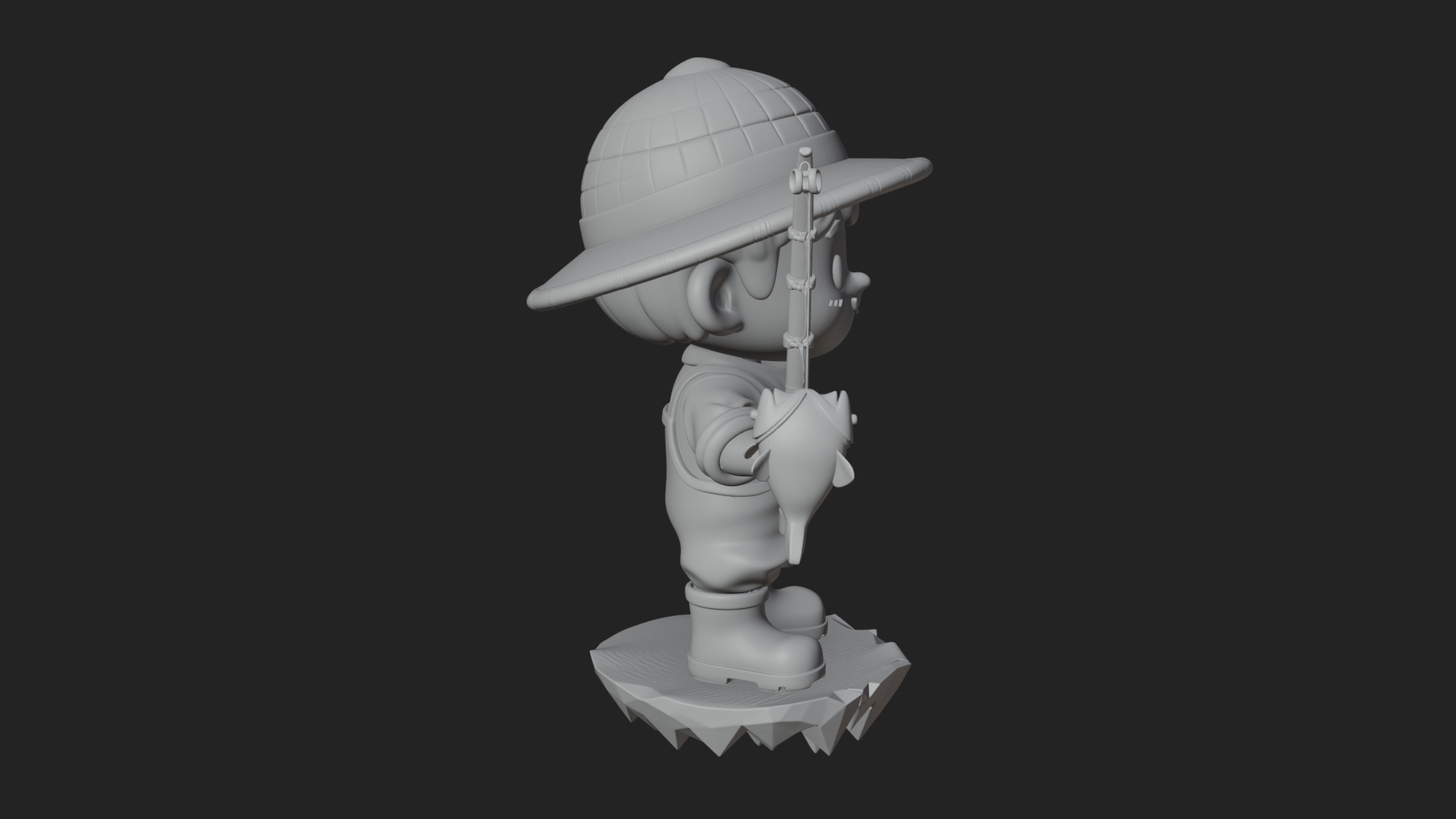 Chibi Fisherman with Rod Statue Design 1 3D Print Model 3D Model