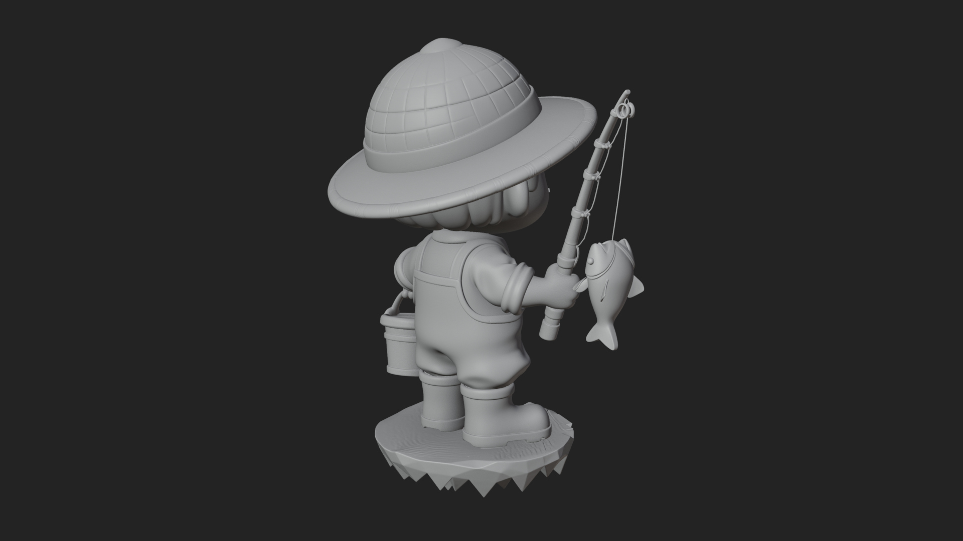 Chibi Fisherman with Rod Statue Design 1 3D Print Model 3D Model
