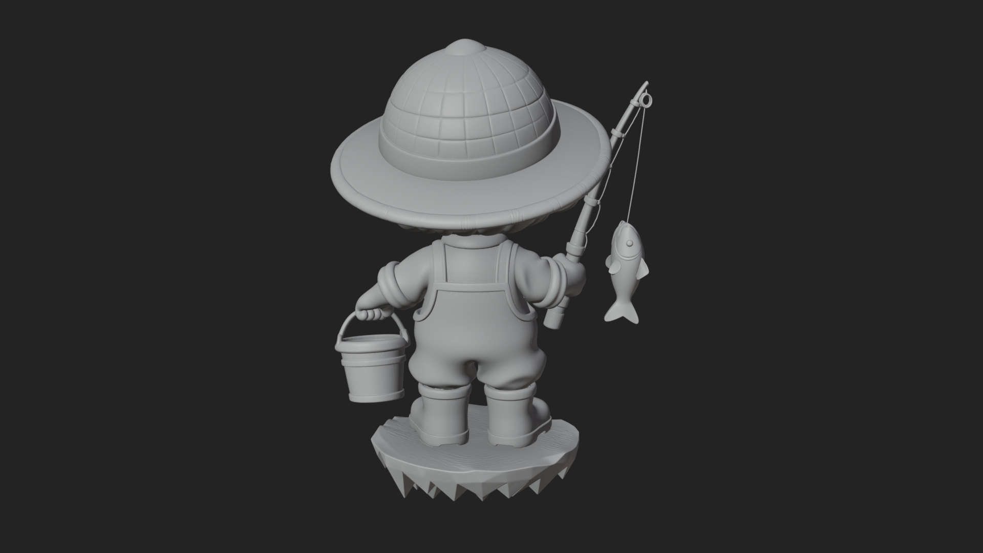 Chibi Fisherman with Rod Statue Design 1 3D Print Model 3D Model