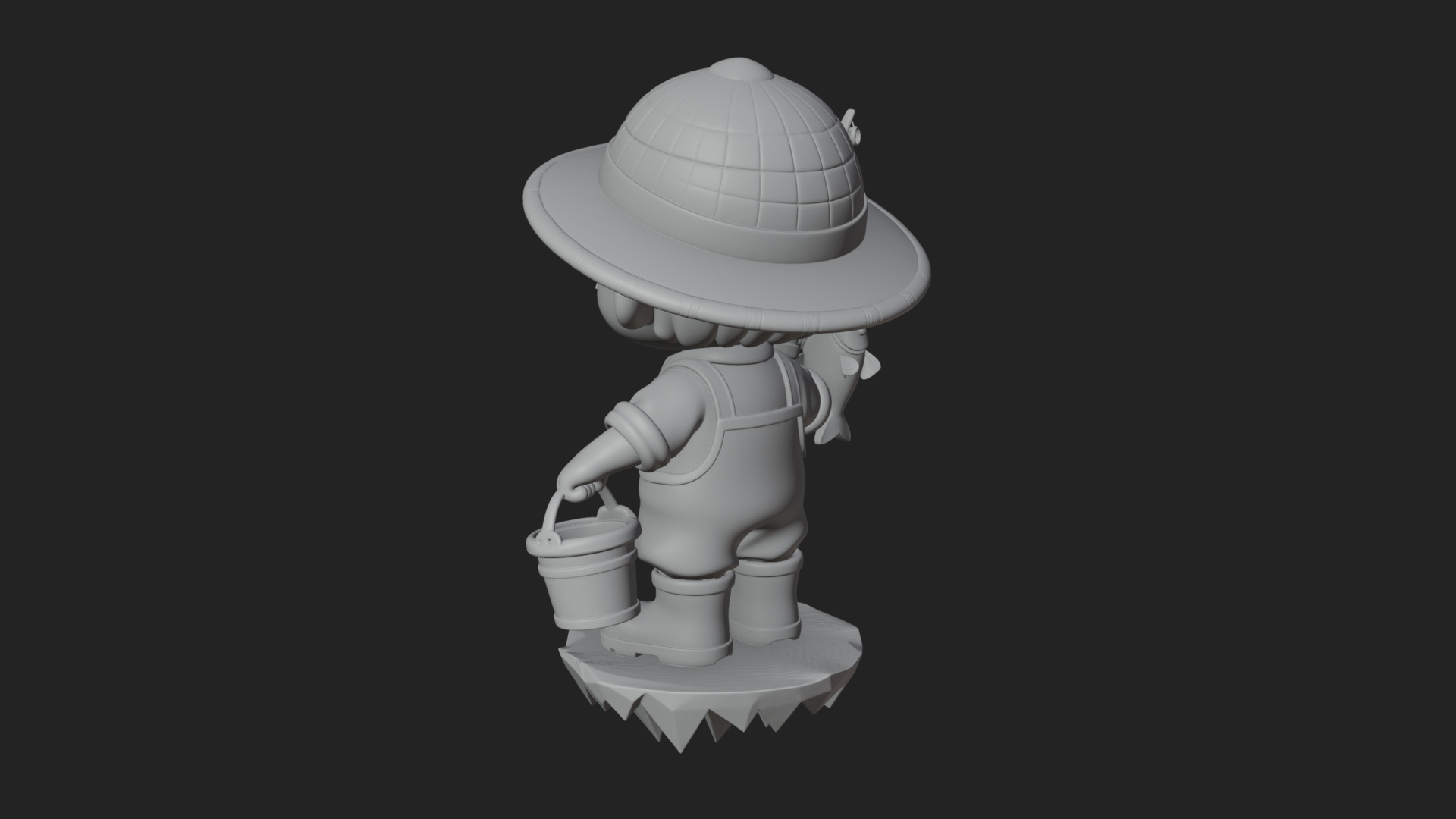 Chibi Fisherman with Rod Statue Design 1 3D Print Model 3D Model
