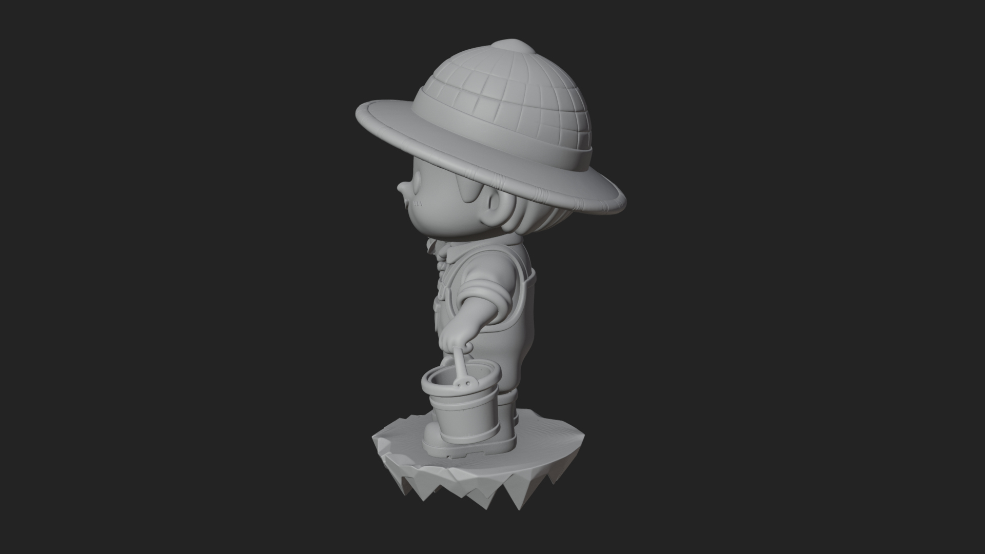Chibi Fisherman with Rod Statue Design 1 3D Print Model 3D Model