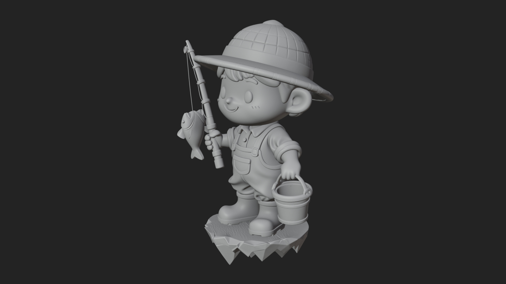 Chibi Fisherman with Rod Statue Design 1 3D Print Model 3D Model