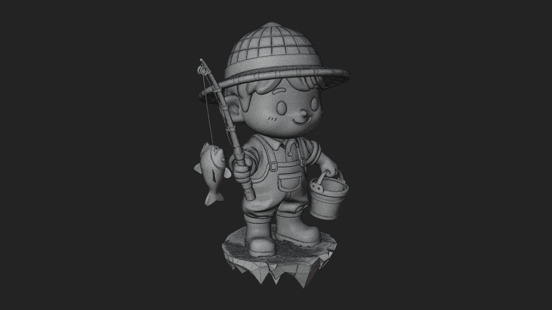 Chibi Fisherman with Rod Statue Design 1 3D Print Model 3D Model