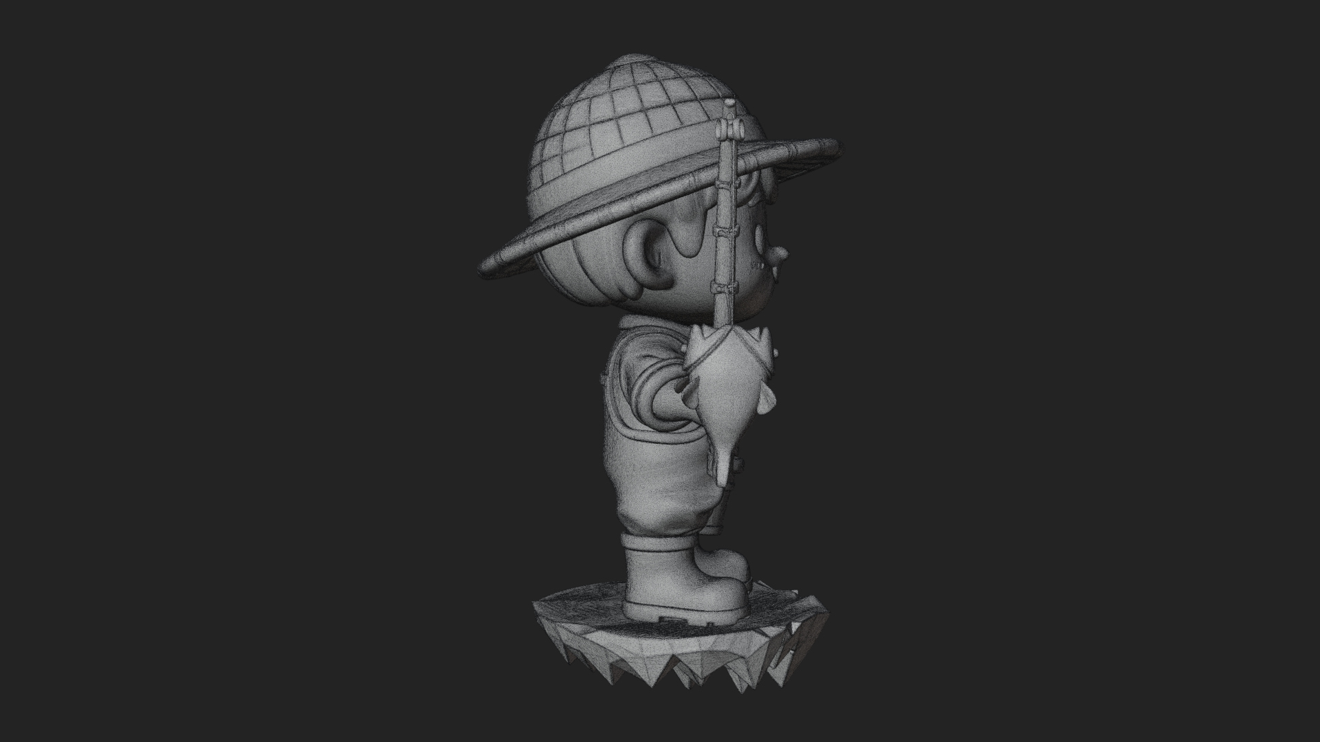 Chibi Fisherman with Rod Statue Design 1 3D Print Model 3D Model
