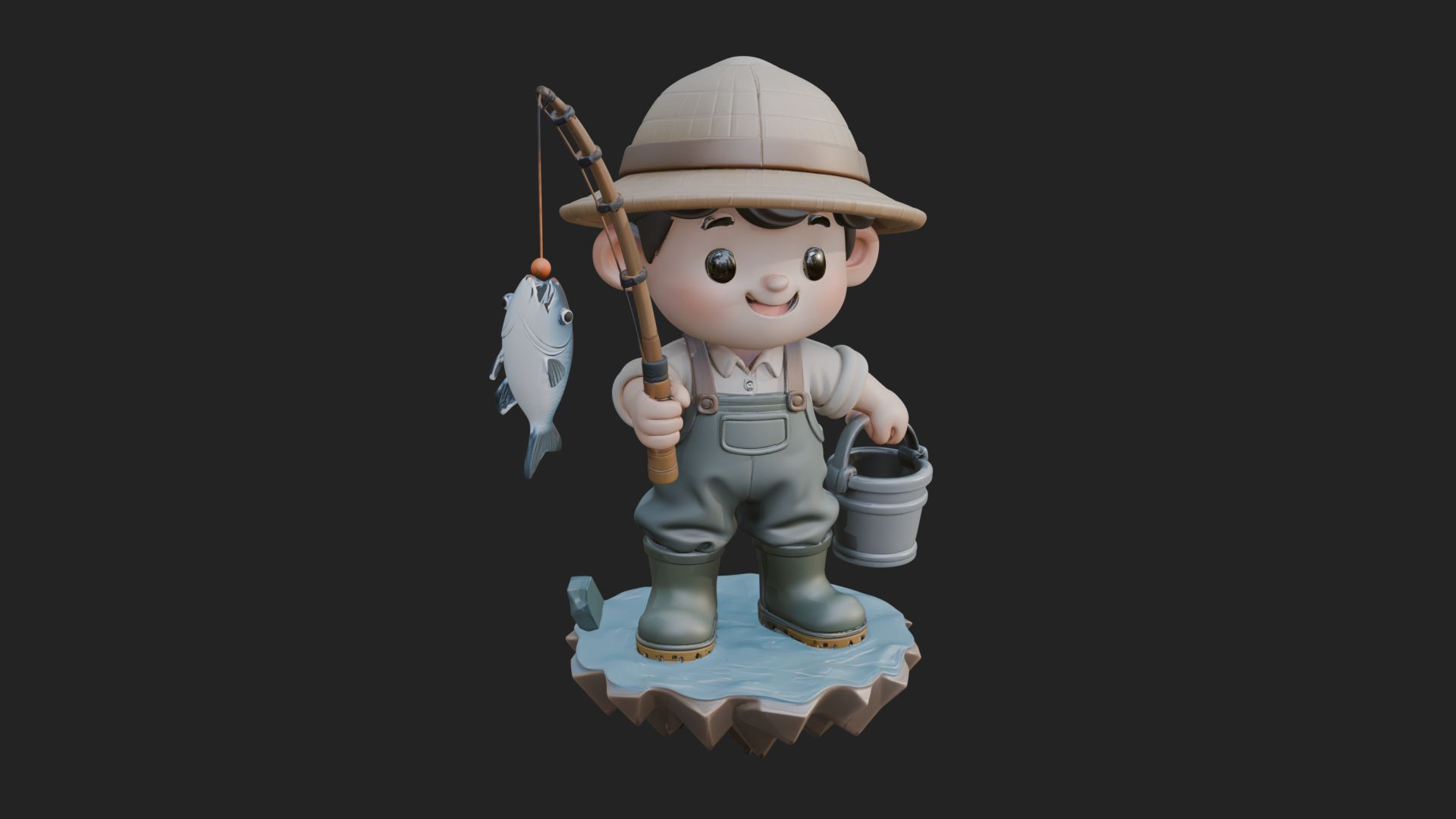 Chibi Fisherman with Rod Statue Design 2 3D Print Model 3D Model