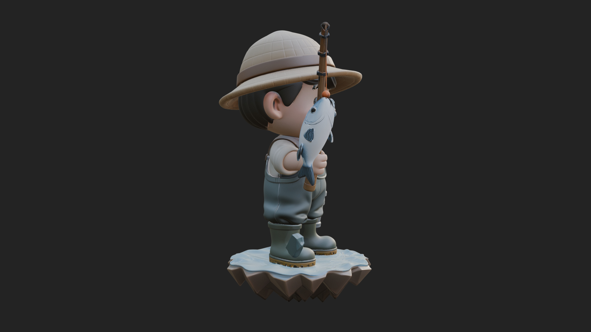 Chibi Fisherman with Rod Statue Design 2 3D Print Model 3D Model