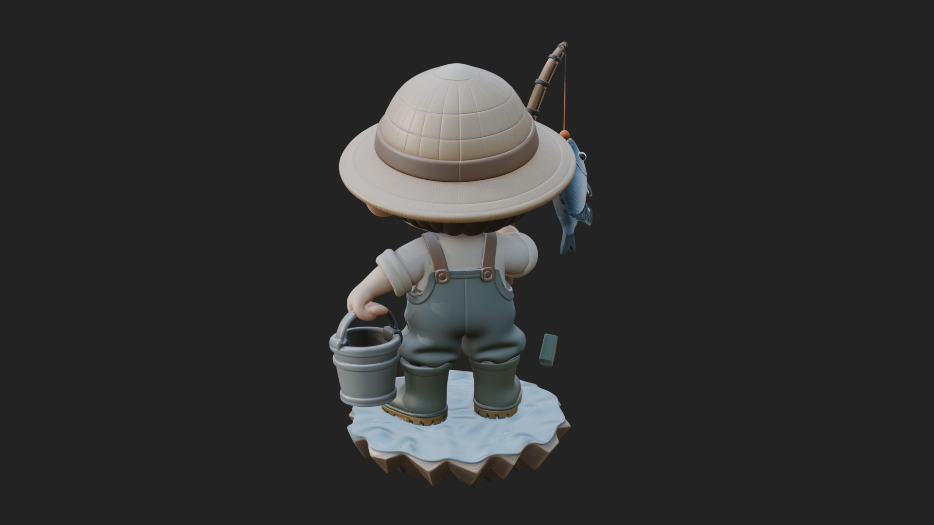 Chibi Fisherman with Rod Statue Design 2 3D Print Model 3D Model