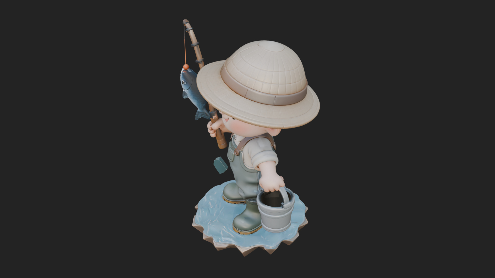 Chibi Fisherman with Rod Statue Design 2 3D Print Model 3D Model