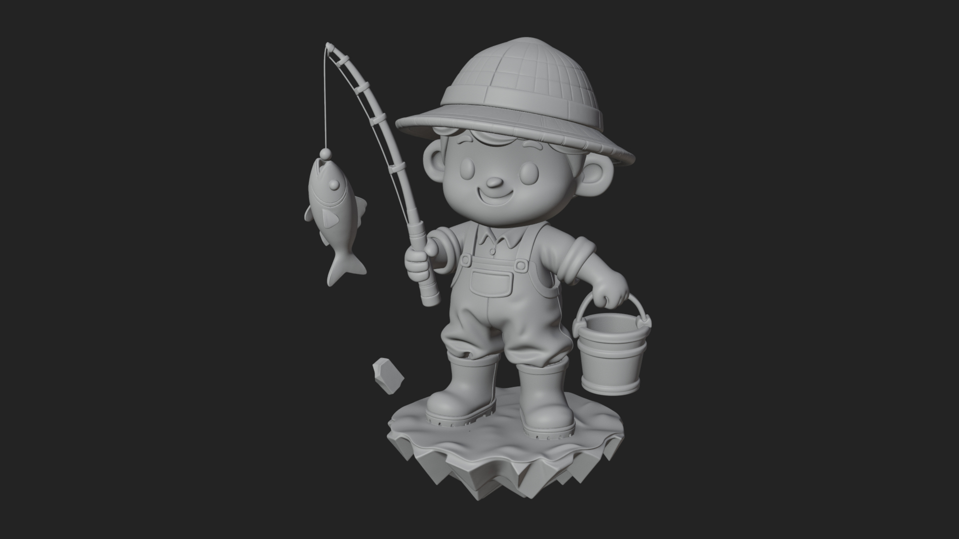 Chibi Fisherman with Rod Statue Design 2 3D Print Model 3D Model
