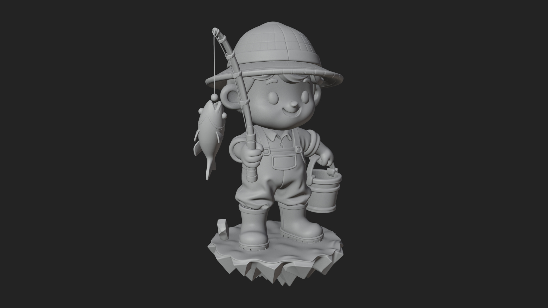 Chibi Fisherman with Rod Statue Design 2 3D Print Model 3D Model