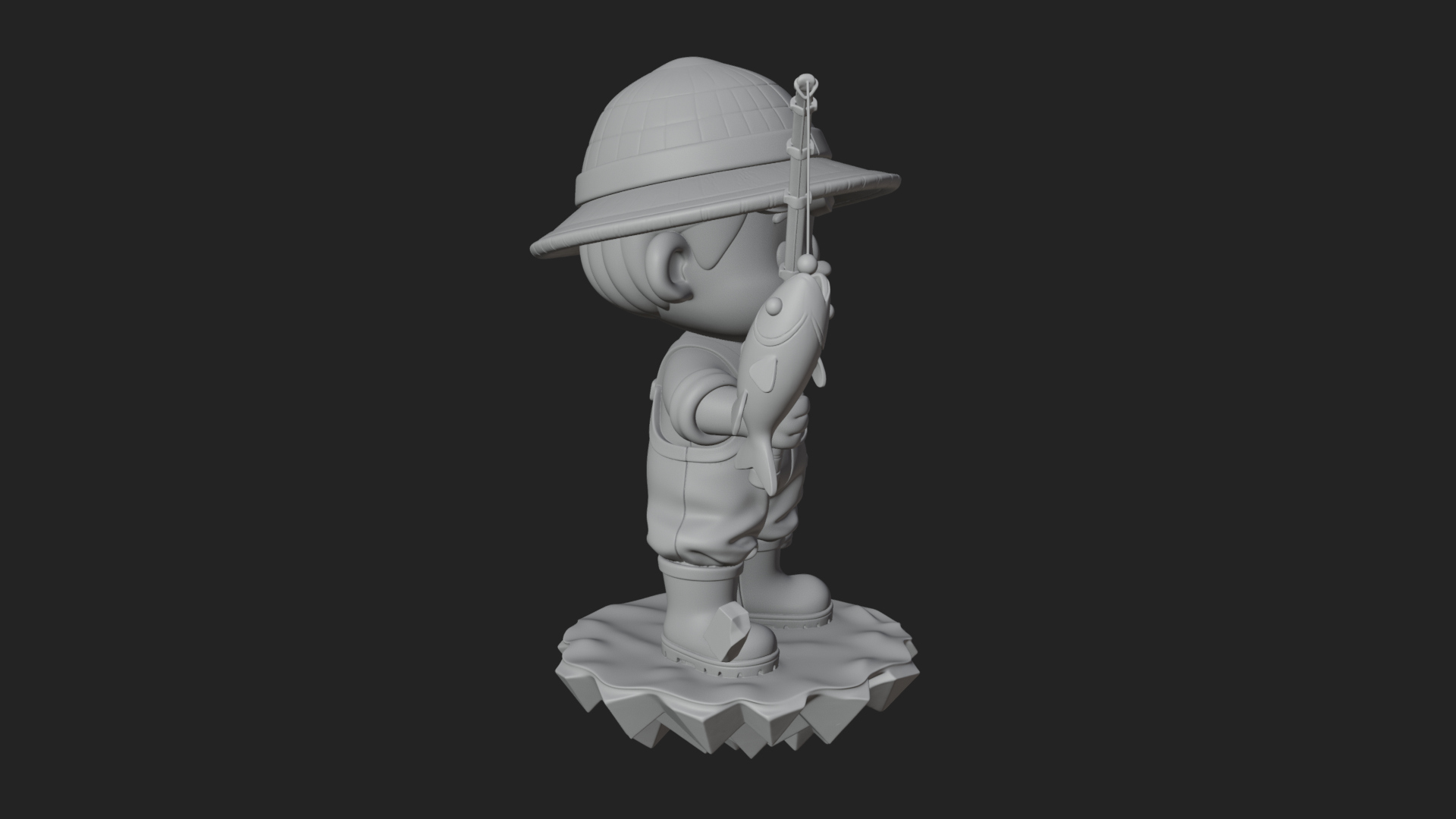 Chibi Fisherman with Rod Statue Design 2 3D Print Model 3D Model