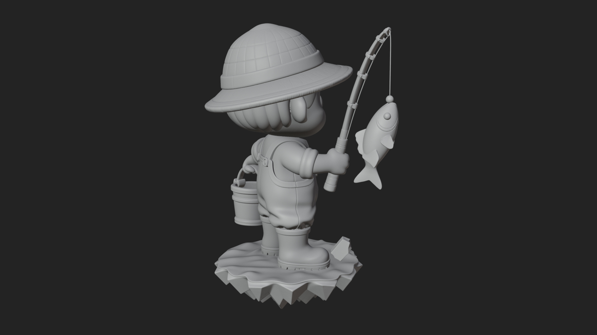 Chibi Fisherman with Rod Statue Design 2 3D Print Model 3D Model