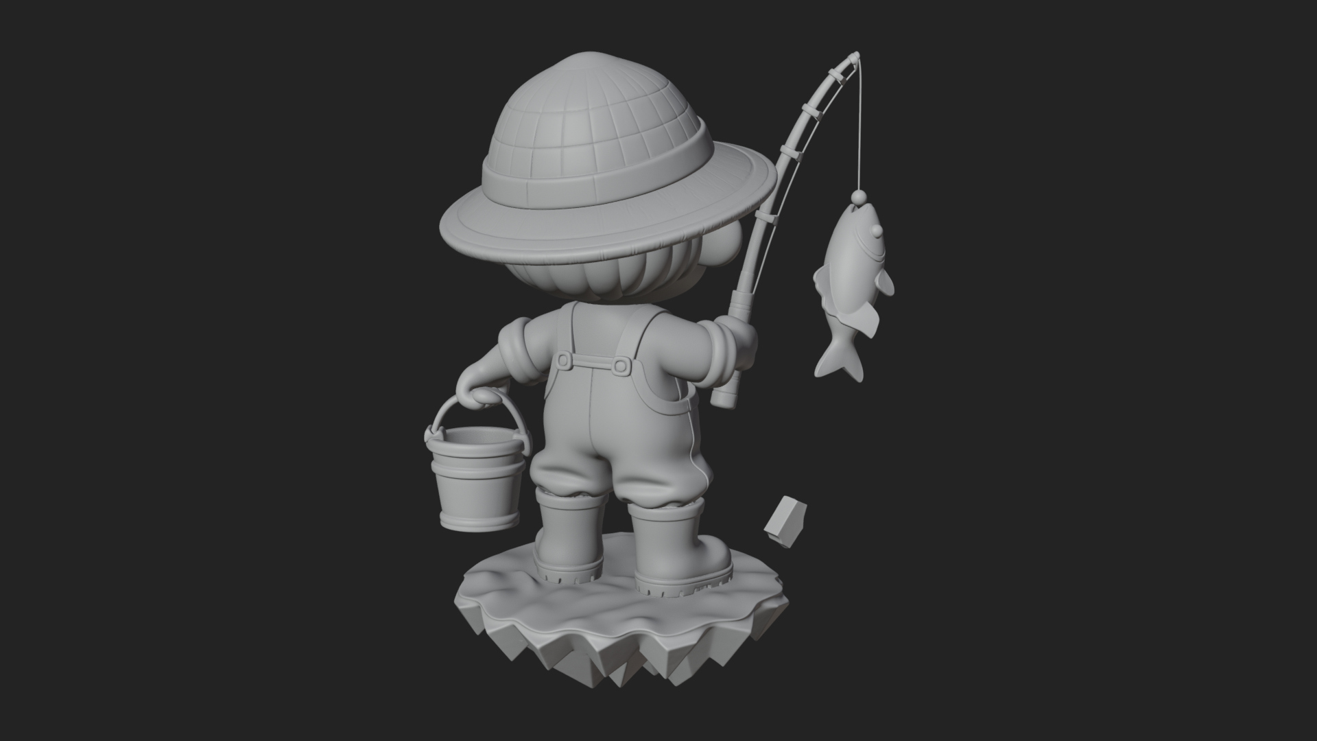 Chibi Fisherman with Rod Statue Design 2 3D Print Model 3D Model