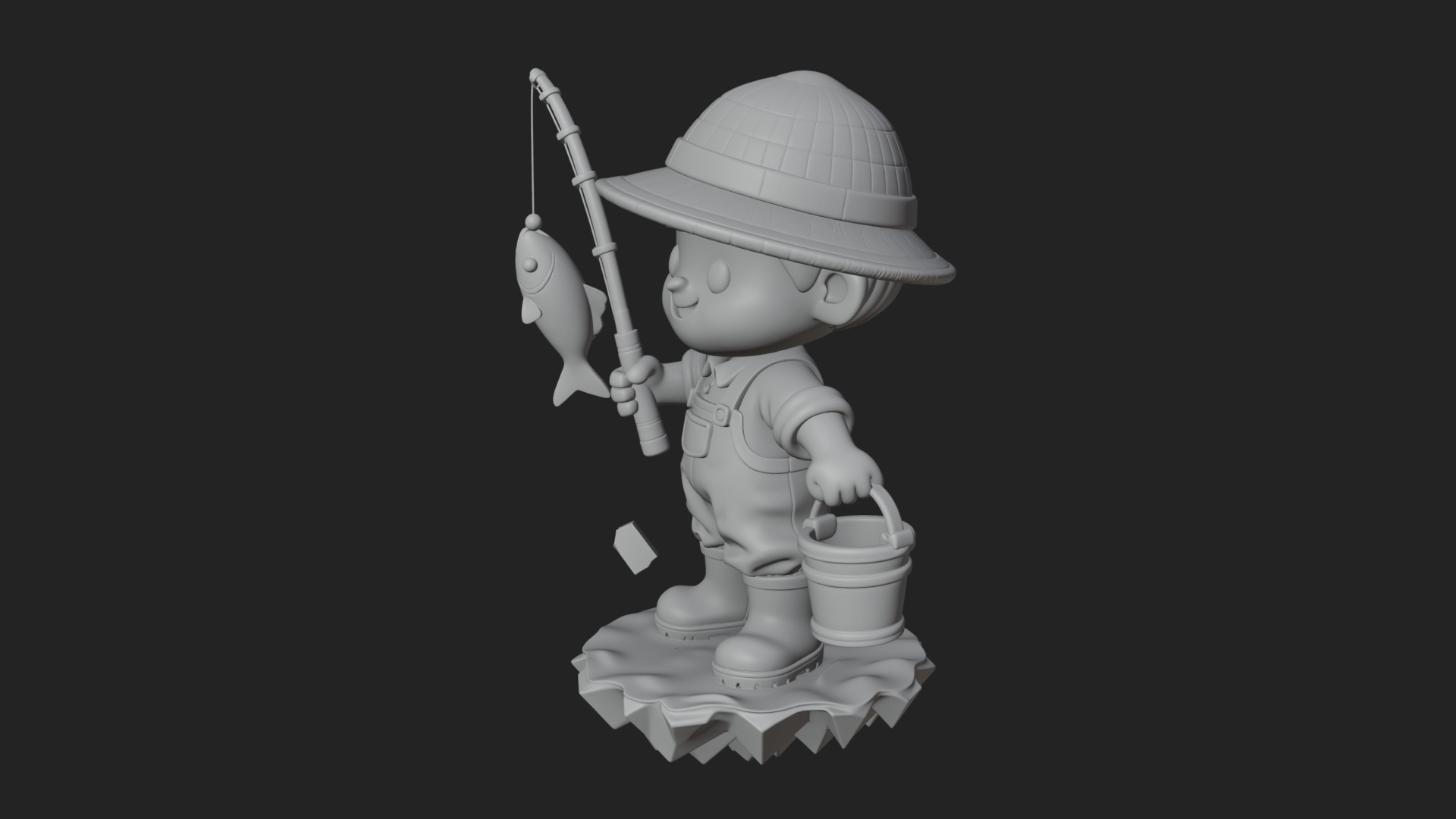 Chibi Fisherman with Rod Statue Design 2 3D Print Model 3D Model