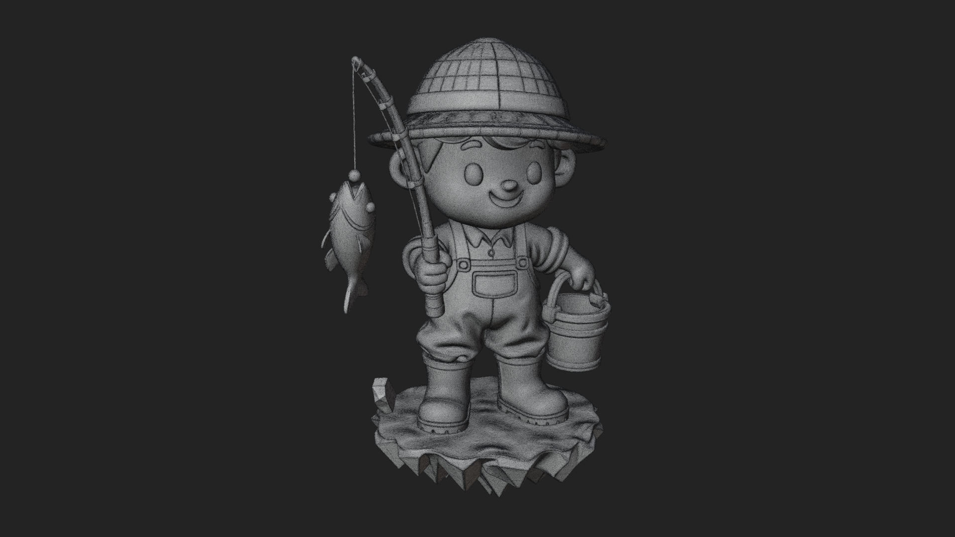 Chibi Fisherman with Rod Statue Design 2 3D Print Model 3D Model