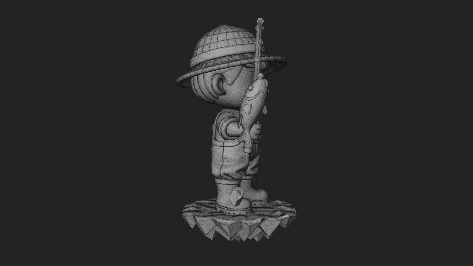 Chibi Fisherman with Rod Statue Design 2 3D Print Model 3D Model