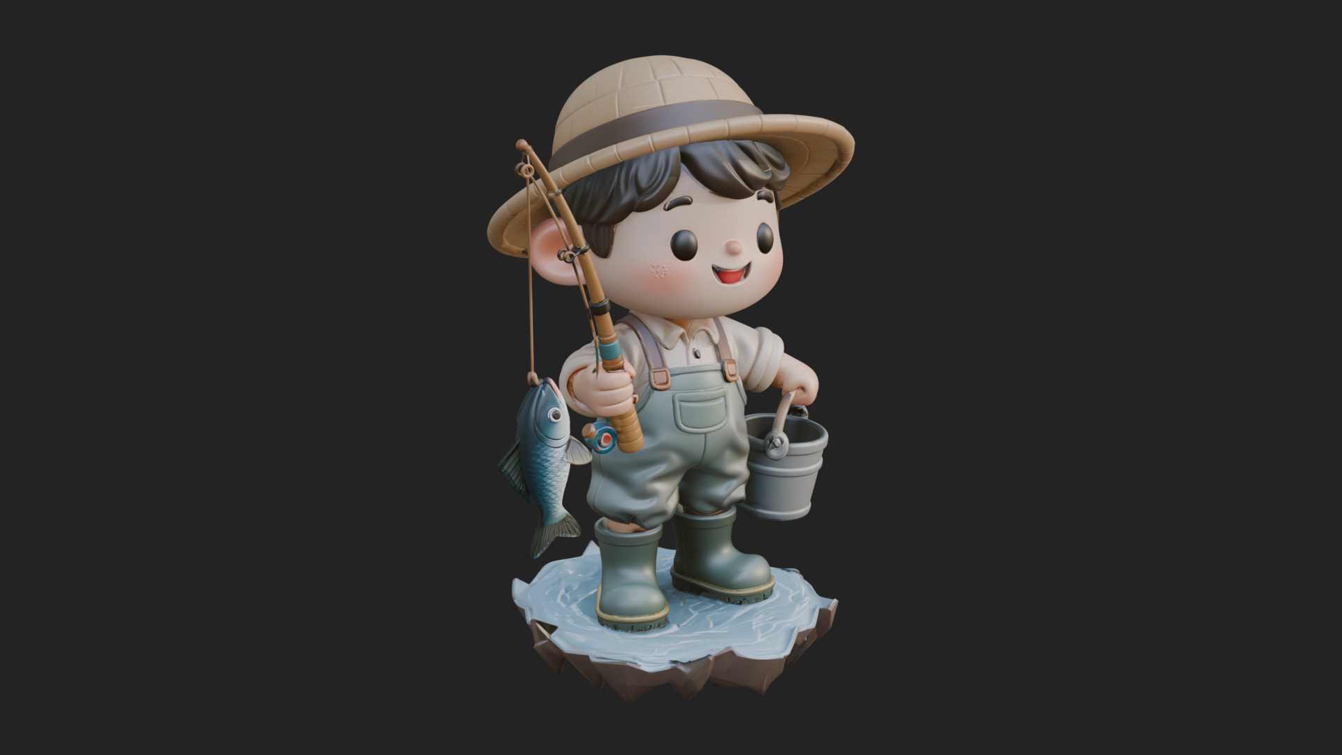 Chibi Fisherman with Rod Statue Design 3 3d Print Model 3D Model