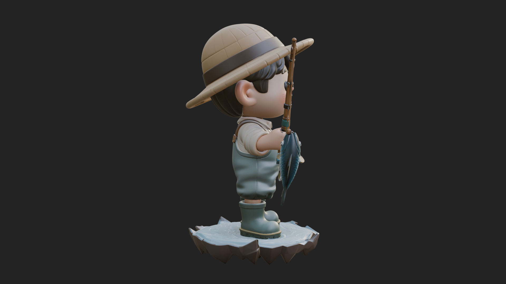 Chibi Fisherman with Rod Statue Design 3 3d Print Model 3D Model