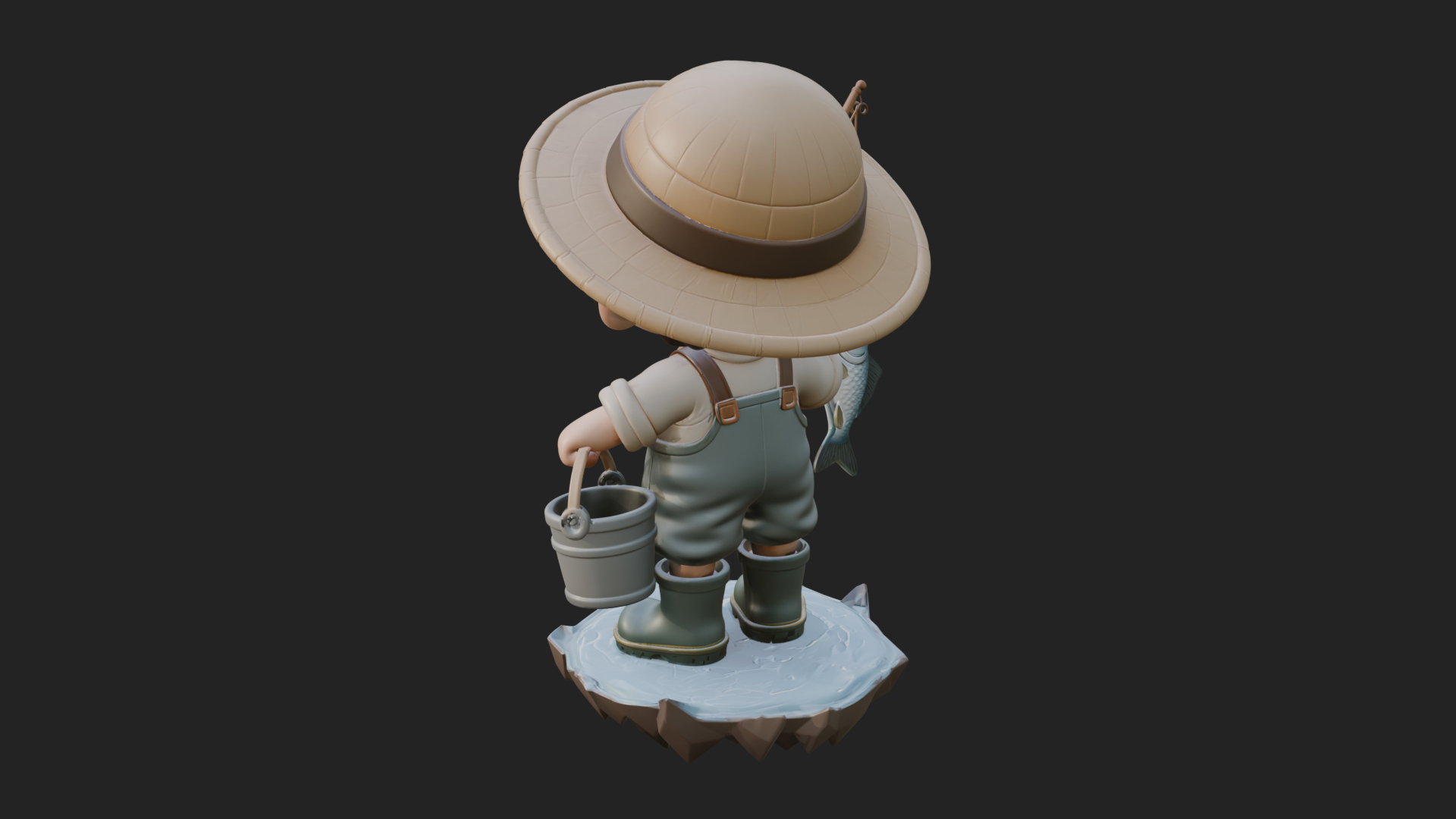 Chibi Fisherman with Rod Statue Design 3 3d Print Model 3D Model