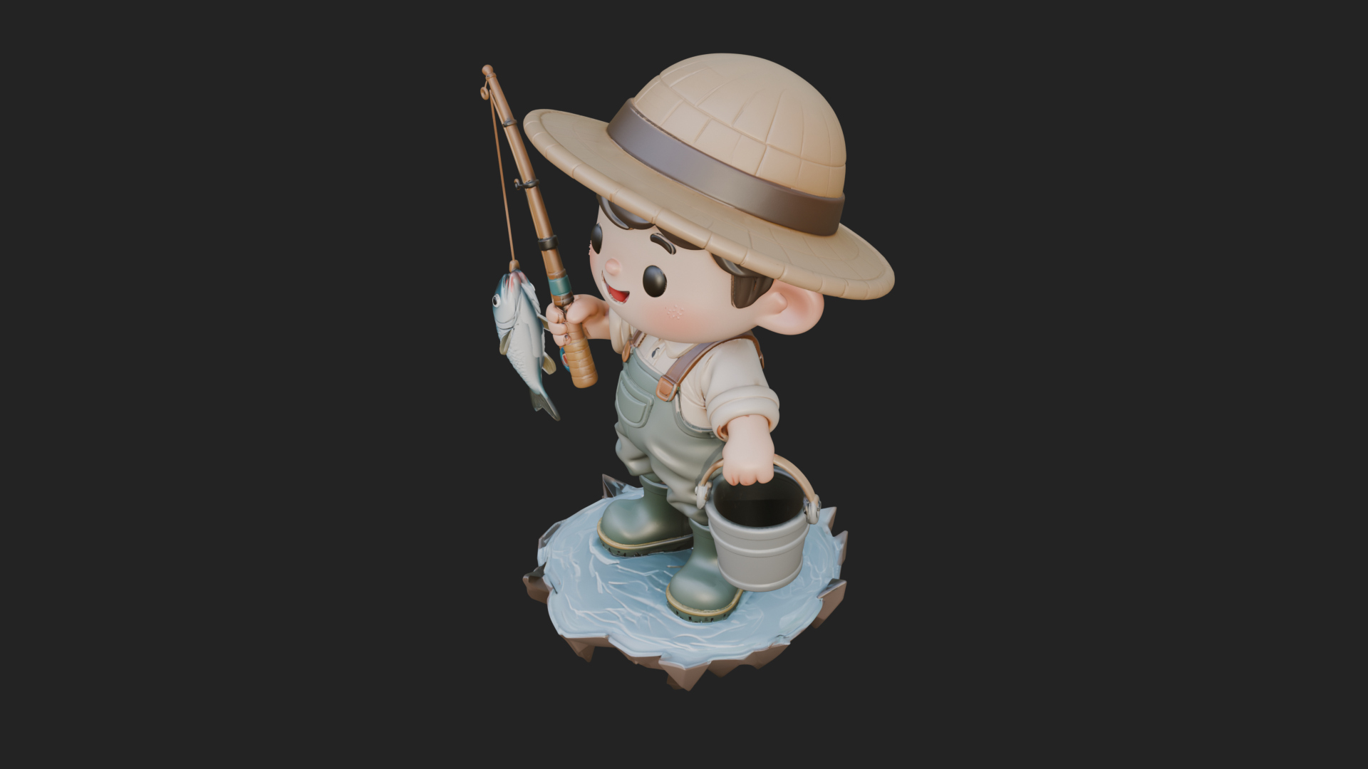 Chibi Fisherman with Rod Statue Design 3 3d Print Model 3D Model