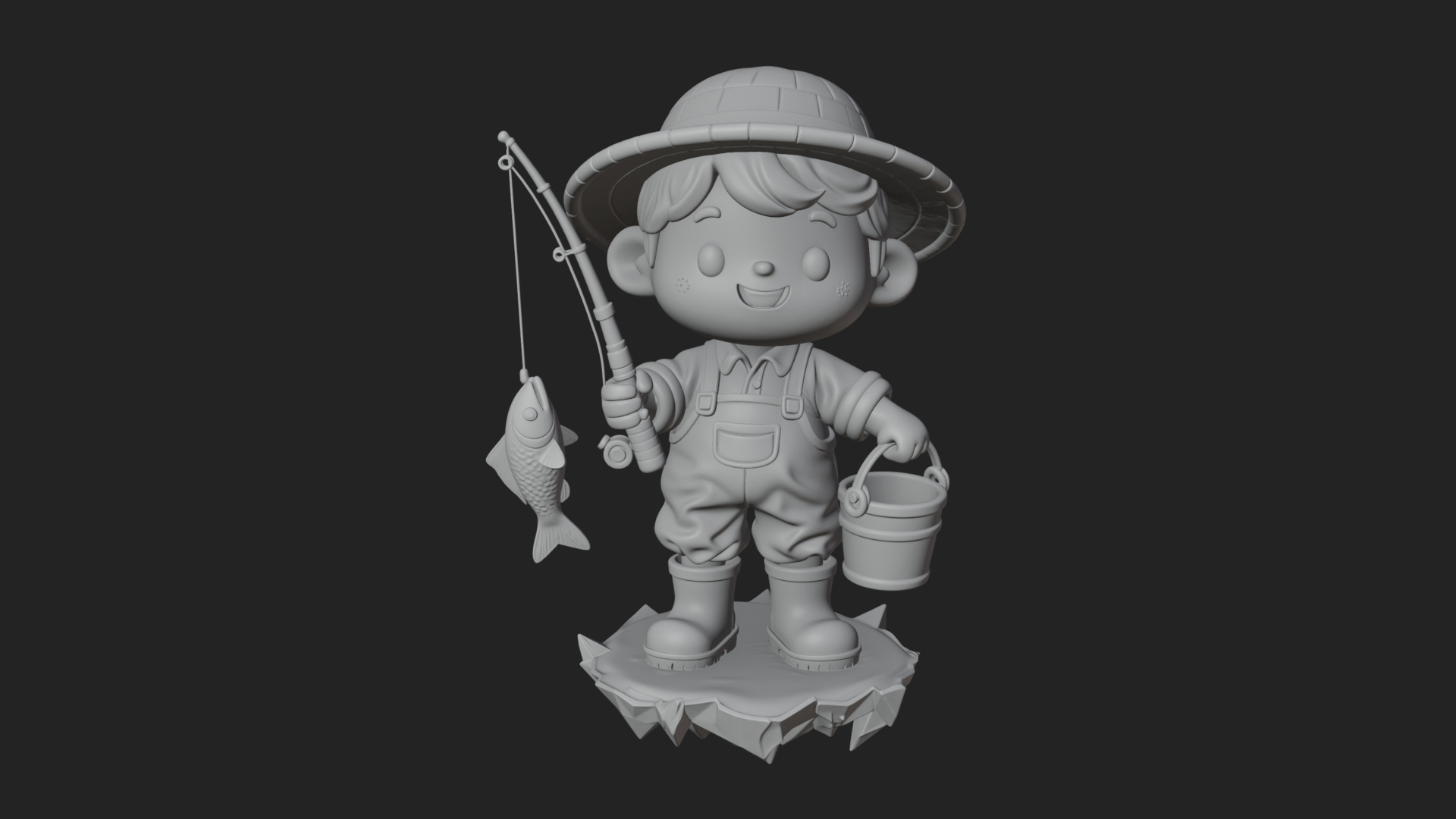 Chibi Fisherman with Rod Statue Design 3 3d Print Model 3D Model