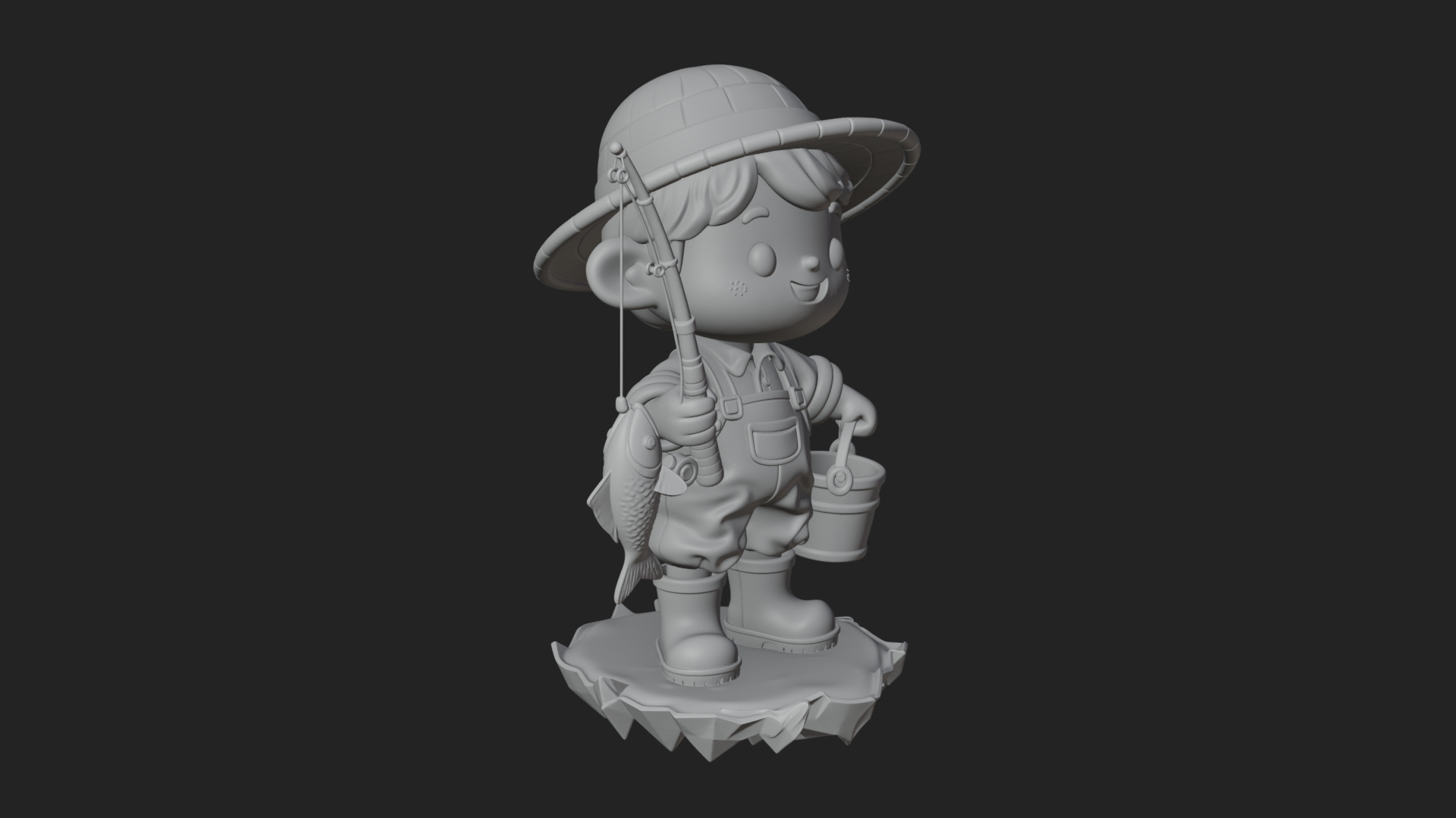 Chibi Fisherman with Rod Statue Design 3 3d Print Model 3D Model
