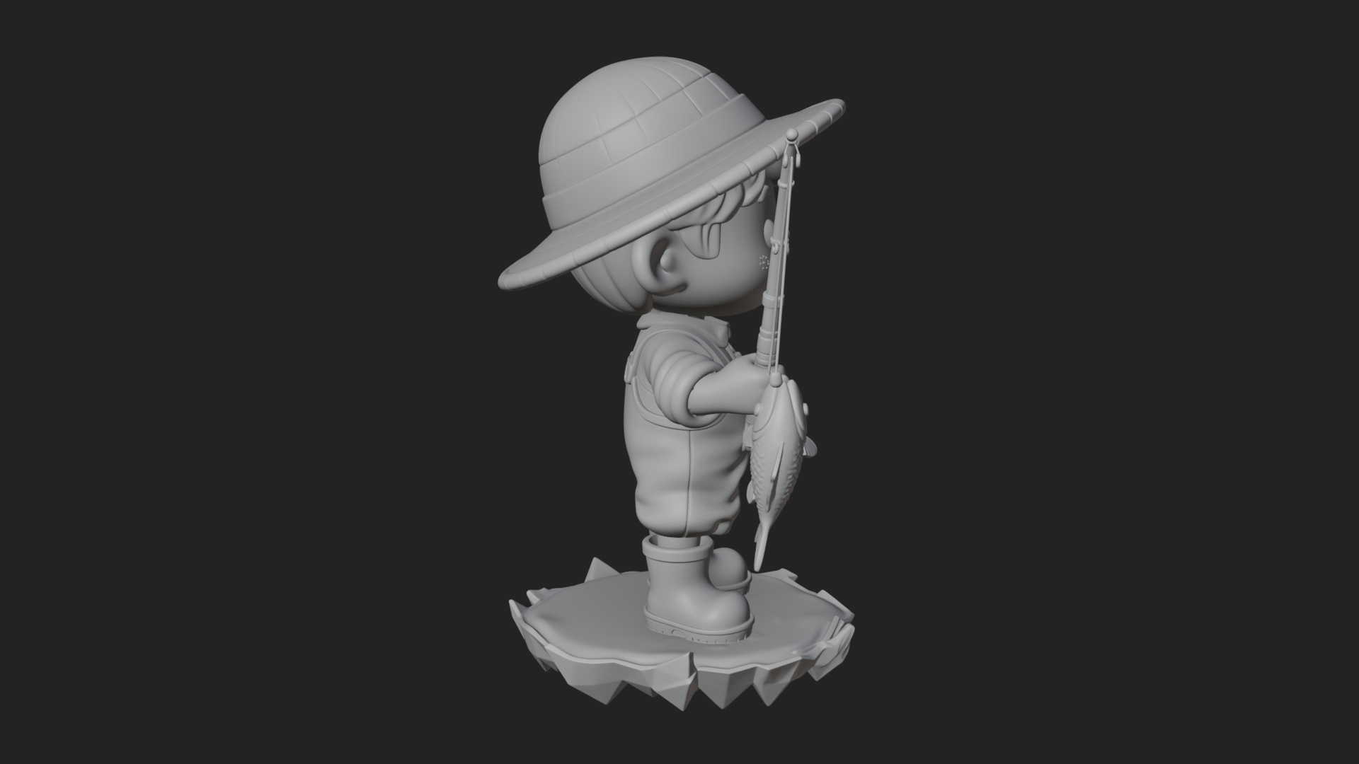 Chibi Fisherman with Rod Statue Design 3 3d Print Model 3D Model