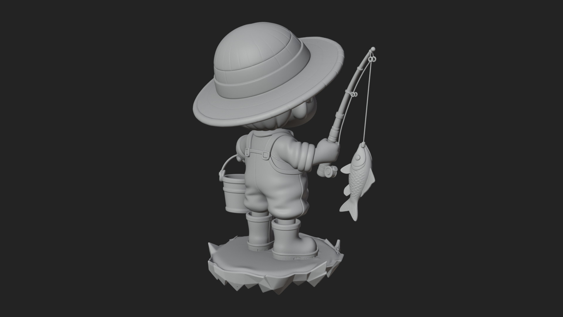 Chibi Fisherman with Rod Statue Design 3 3d Print Model 3D Model