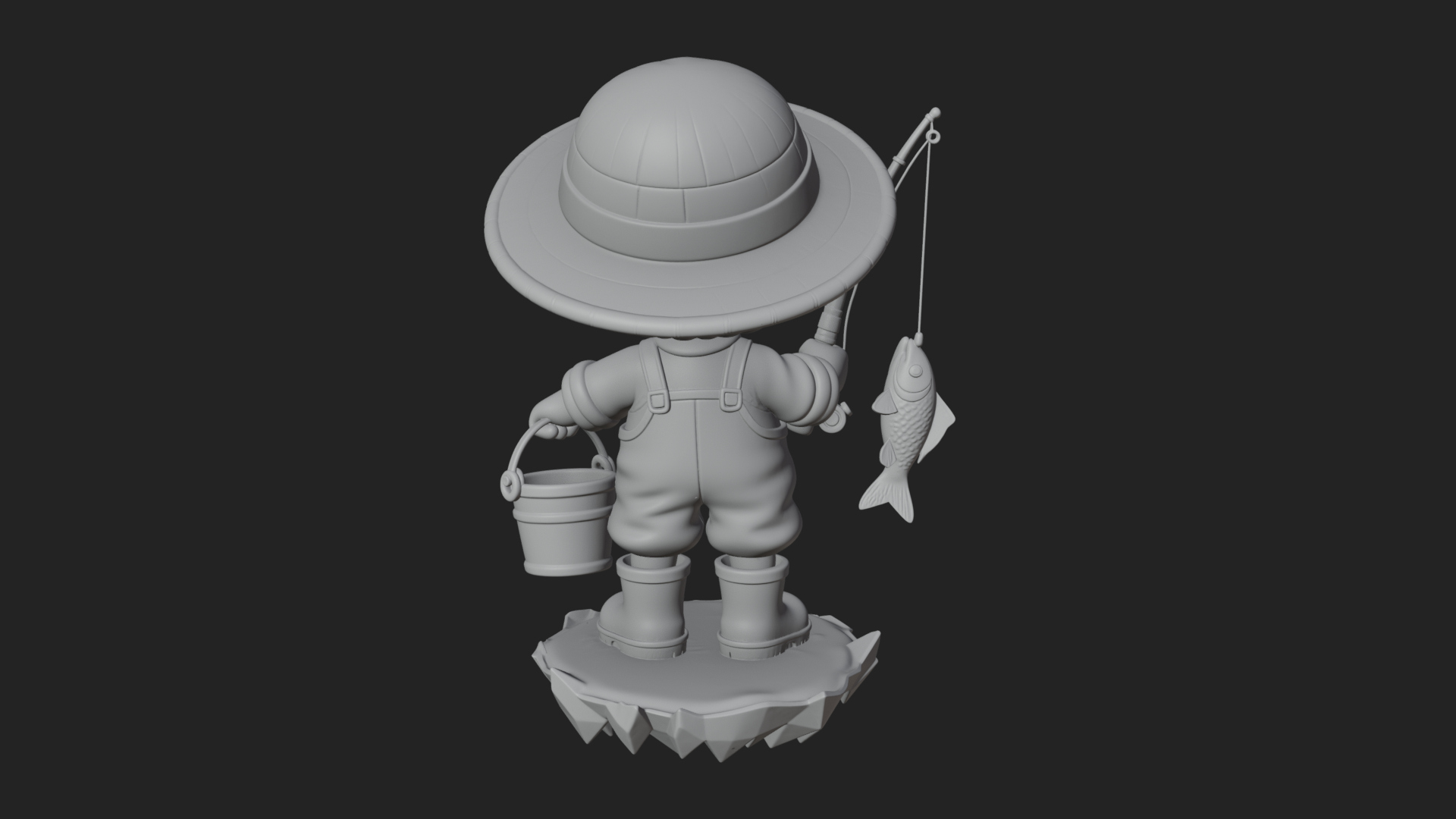 Chibi Fisherman with Rod Statue Design 3 3d Print Model 3D Model