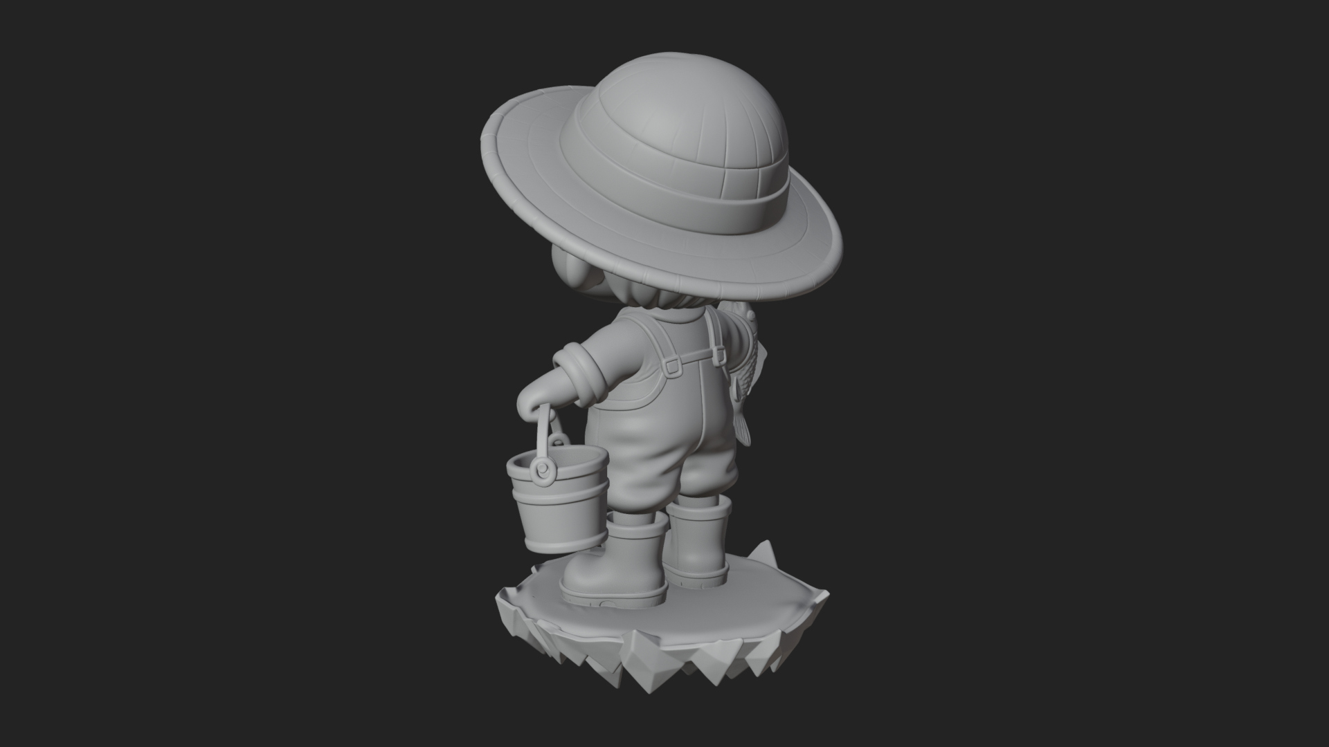 Chibi Fisherman with Rod Statue Design 3 3d Print Model 3D Model