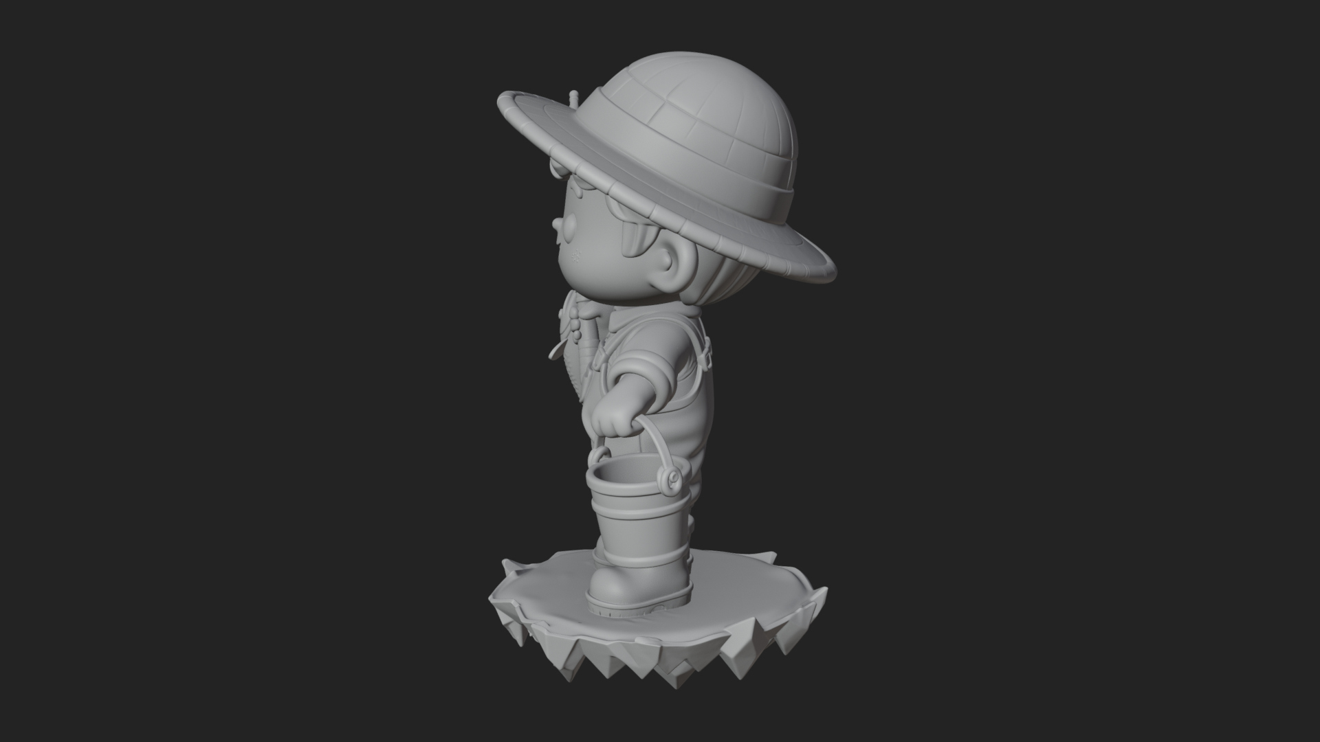 Chibi Fisherman with Rod Statue Design 3 3d Print Model 3D Model