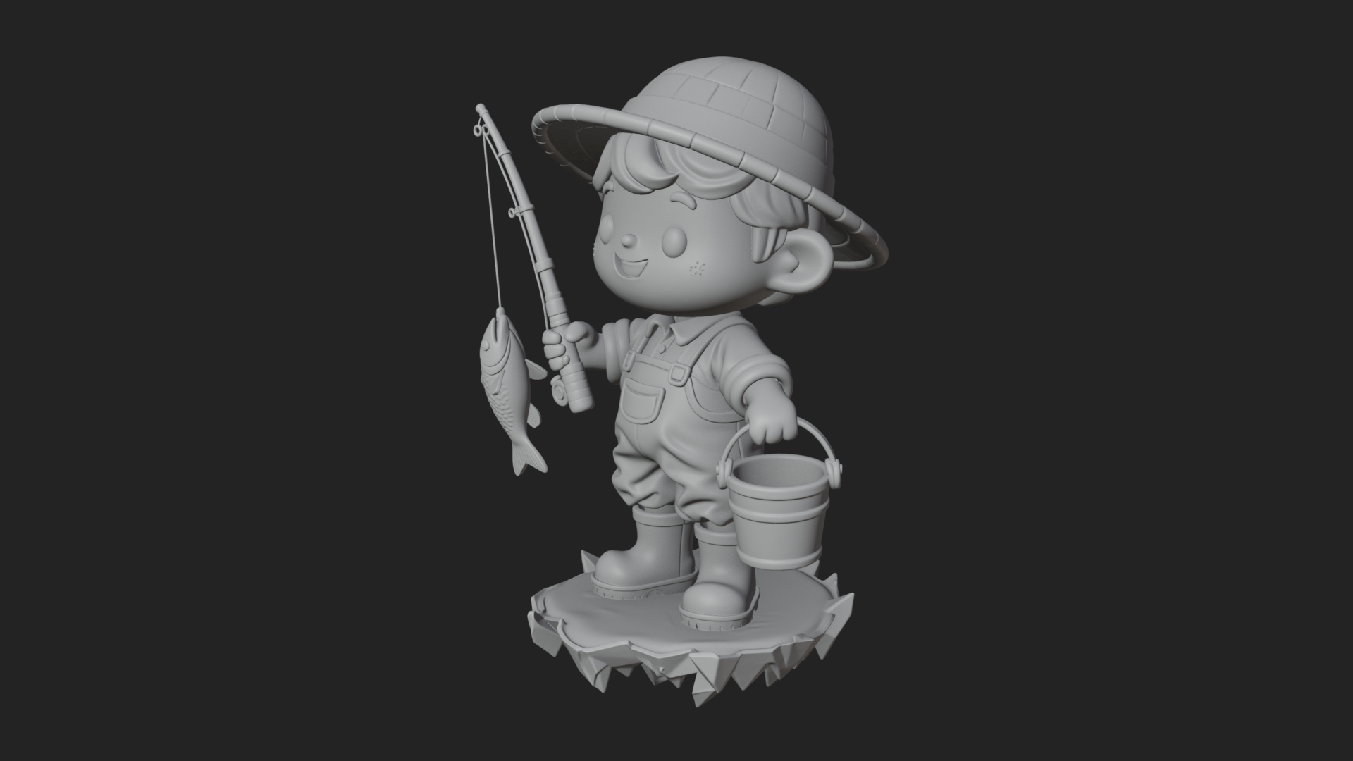 Chibi Fisherman with Rod Statue Design 3 3d Print Model 3D Model