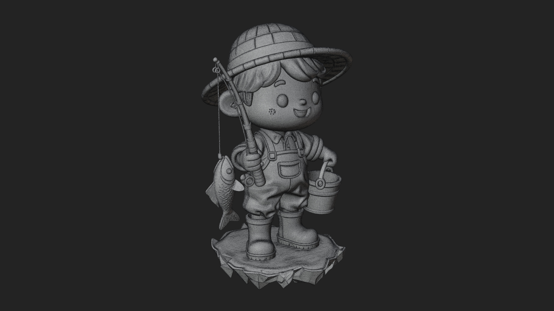 Chibi Fisherman with Rod Statue Design 3 3d Print Model 3D Model
