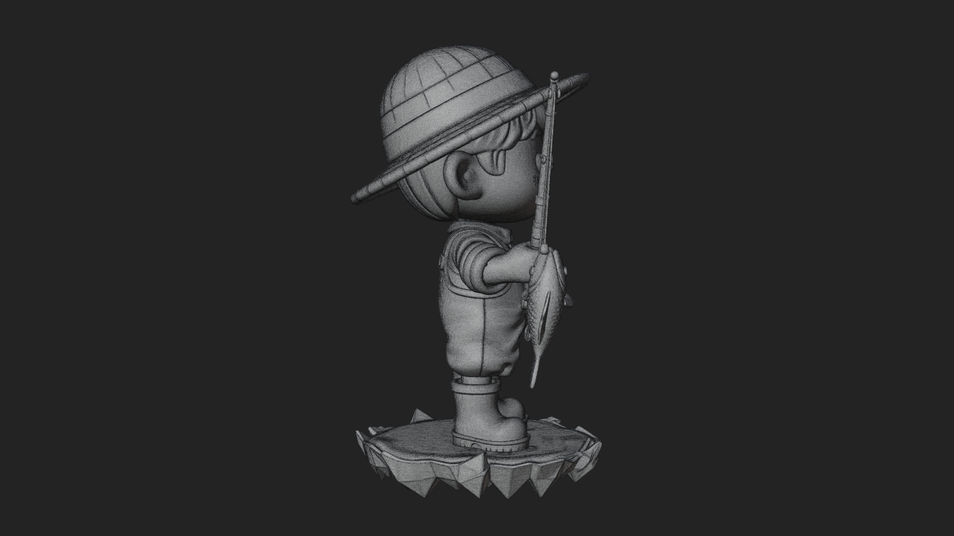 Chibi Fisherman with Rod Statue Design 3 3d Print Model 3D Model