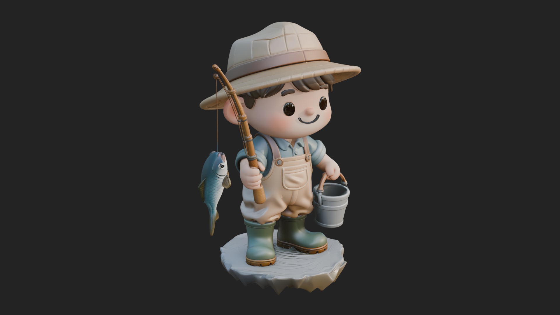 Chibi Fisherman with Rod Statue Design 4 3D Print Model 3D Model